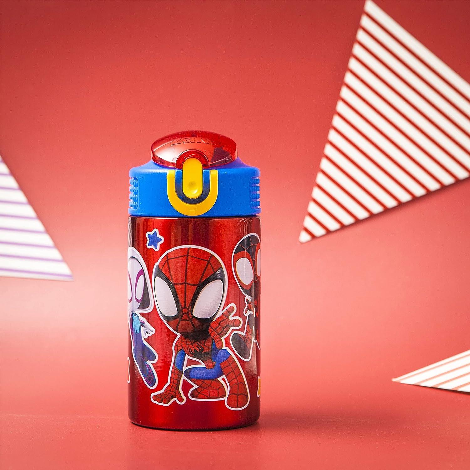 Zak Designs Marvel Spider-Man 188 Single Wall Stainless Steel Kids Water Bottle, Flip Straw Locking Spout Cover, Durable Cup for Sports or Travel 15