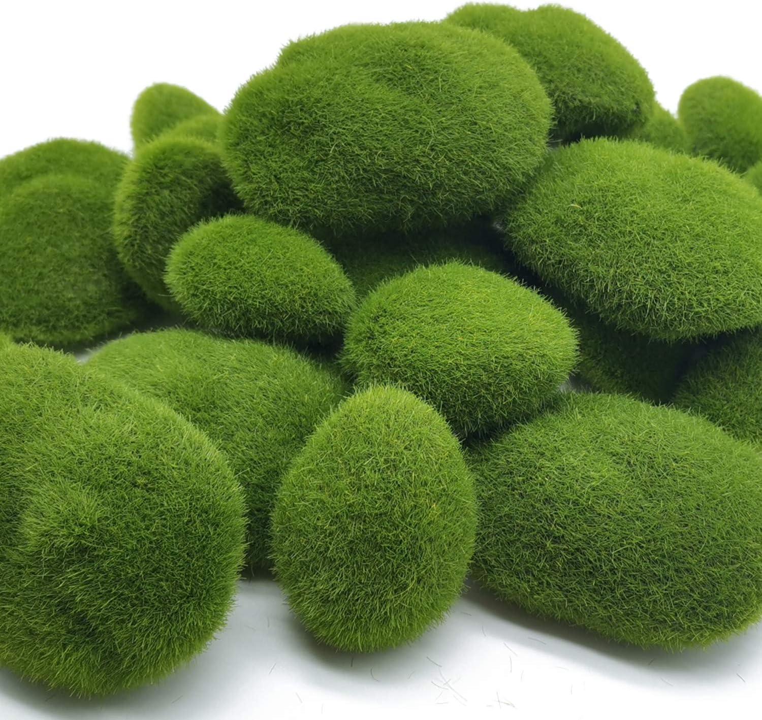 Fyeme 28Pcs Artificial Moss Rocks,Green Moss Balls,Moss Stones