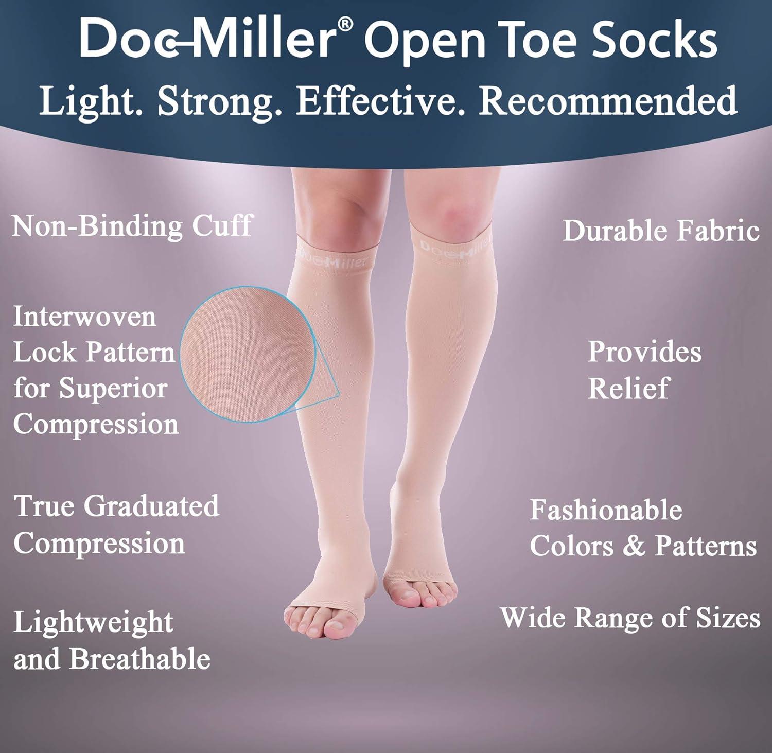 Doc Miller Open Toe Compression Socks 2 Pair 20-30mmHg Support Circulation  Recovery Shin Splints Varicose Veins Skin/Nude Large