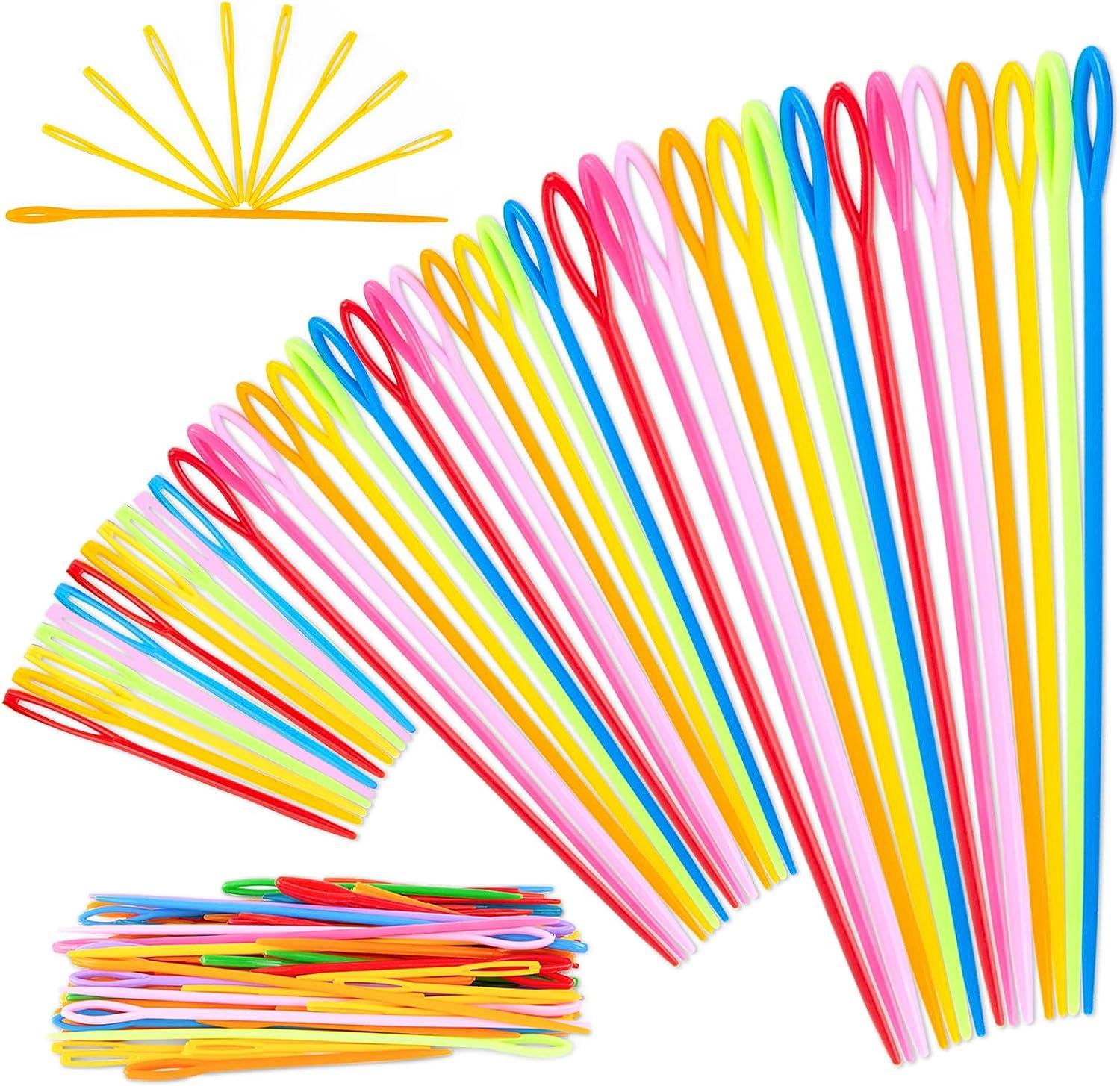 100pcs Plastic Needles Plastic Sewing Needles Plastic Yarn Needles Bulk Colorful Safety Large Eye Plastic Sewing Needles for Learning Kids Colorful