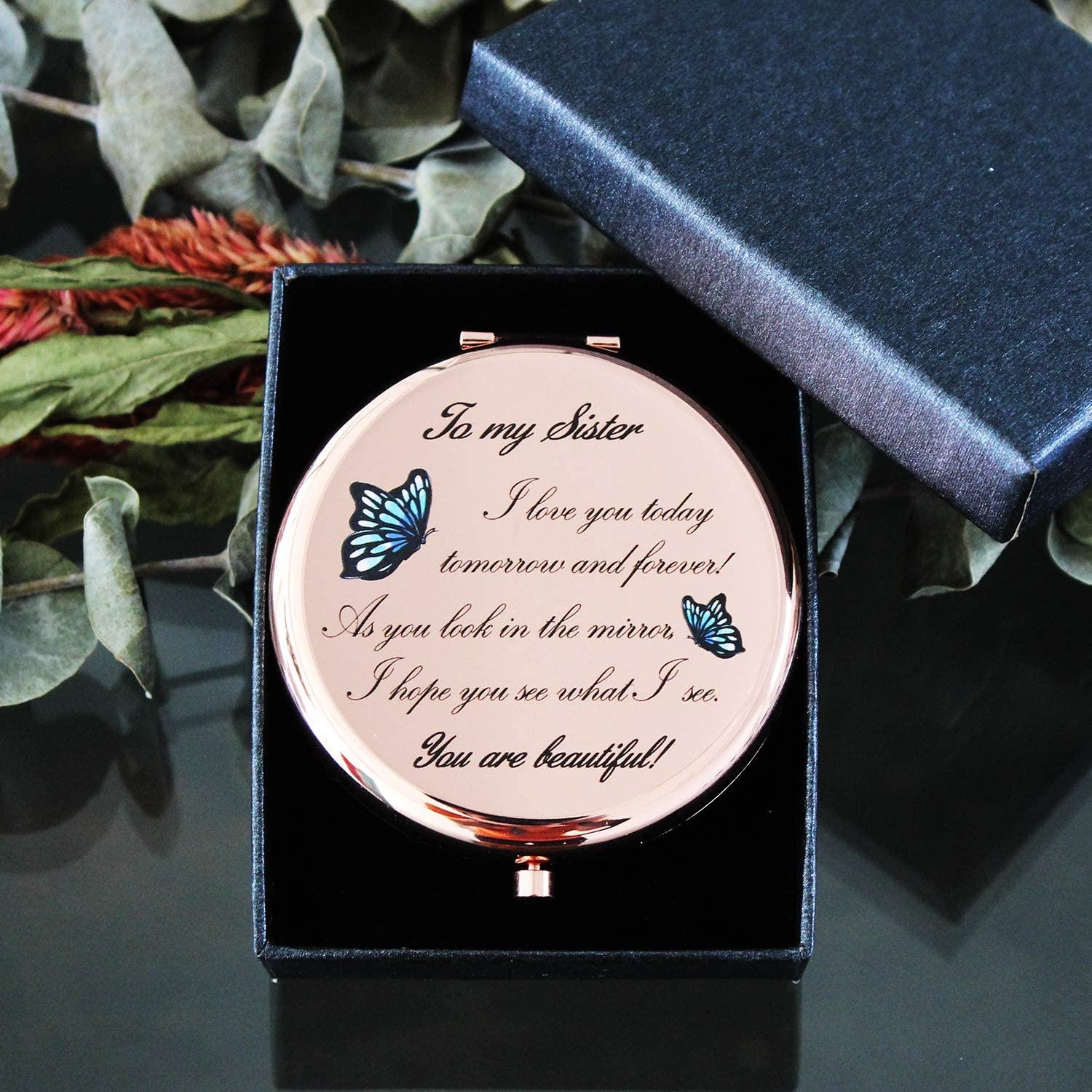 JCHCAMRY Travel Pocket Cosmetic Engraved Compact Makeup Mirror with Gift  Box Bridesmaid Gift for Sister Wedding Gift Best Friend Friendship Gifts  Bridal Gift for Engagement Gift(Rose Gold)