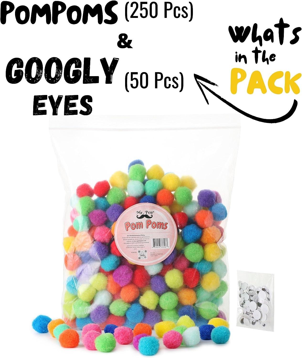Mr. Pen- Pom Poms 250 1 Inch Vibrant Colors Pom Poms & 50 Googly