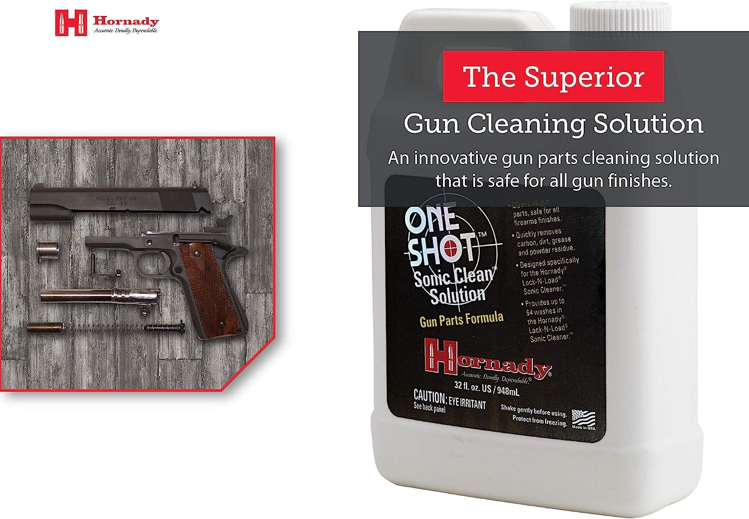  Hornady One Shot Sonic Clean Solution, 1 Quart – Gun Cleaner  Solution, Clean All Gun Parts Safely and Quickly – Designed for Use  Lock-N-Load Sonic Cleaners – Item 043360 