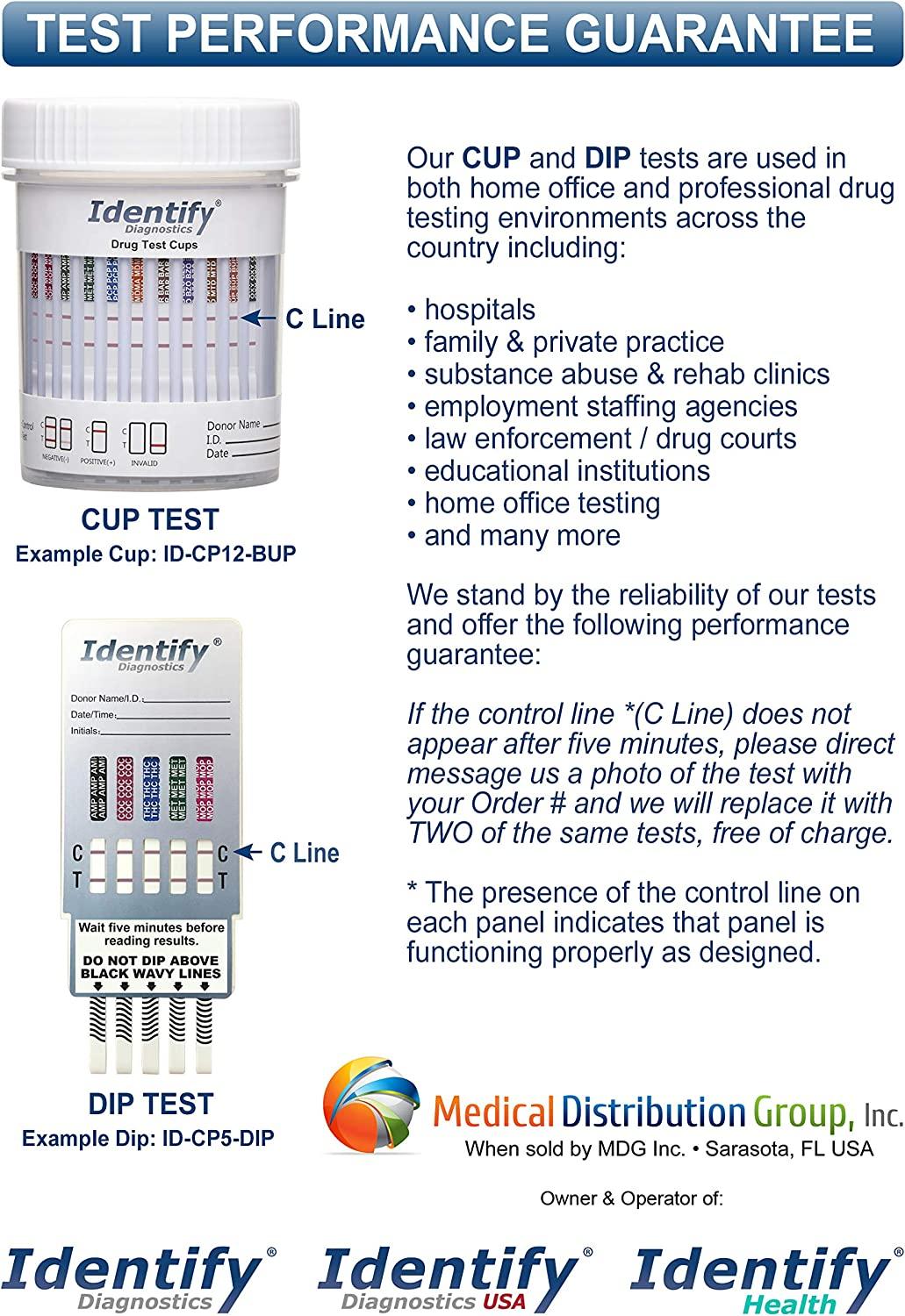 5 Pack Identify Diagnostics 12 Panel Drug Test Dip - Testing Instantly for  12 Different Drugs THC, COC, MOP, OXY, MDMA, BUP, AMP, BAR, BZO, MET, MTD,  PCP ID-CP12-DIP (5)