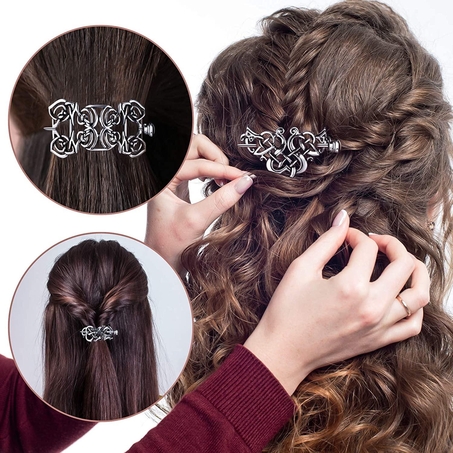 Viking Celtic Hair Clips Hairpins- Viking Hair Accessories Celtic Knot Hair  Pins Antique Silver Hair Sticks Irish Hair Decor Accessories for Long Hair