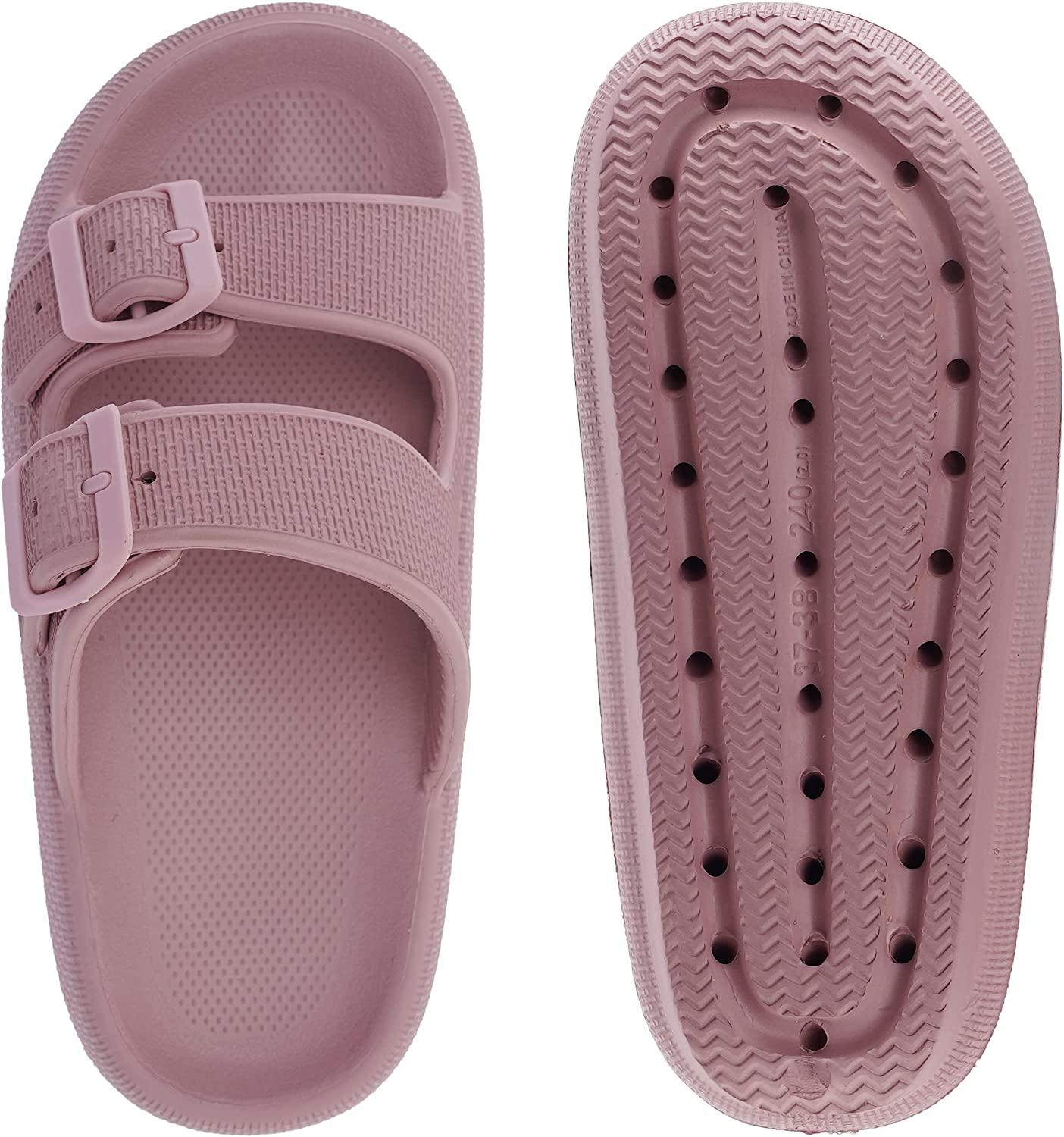 Pillow Slides Cloud Slides for Women and Men | Double Buckle Adjustable Sandals for Women Pillow Slippers Thick Sole Cushionable Sandals Eva