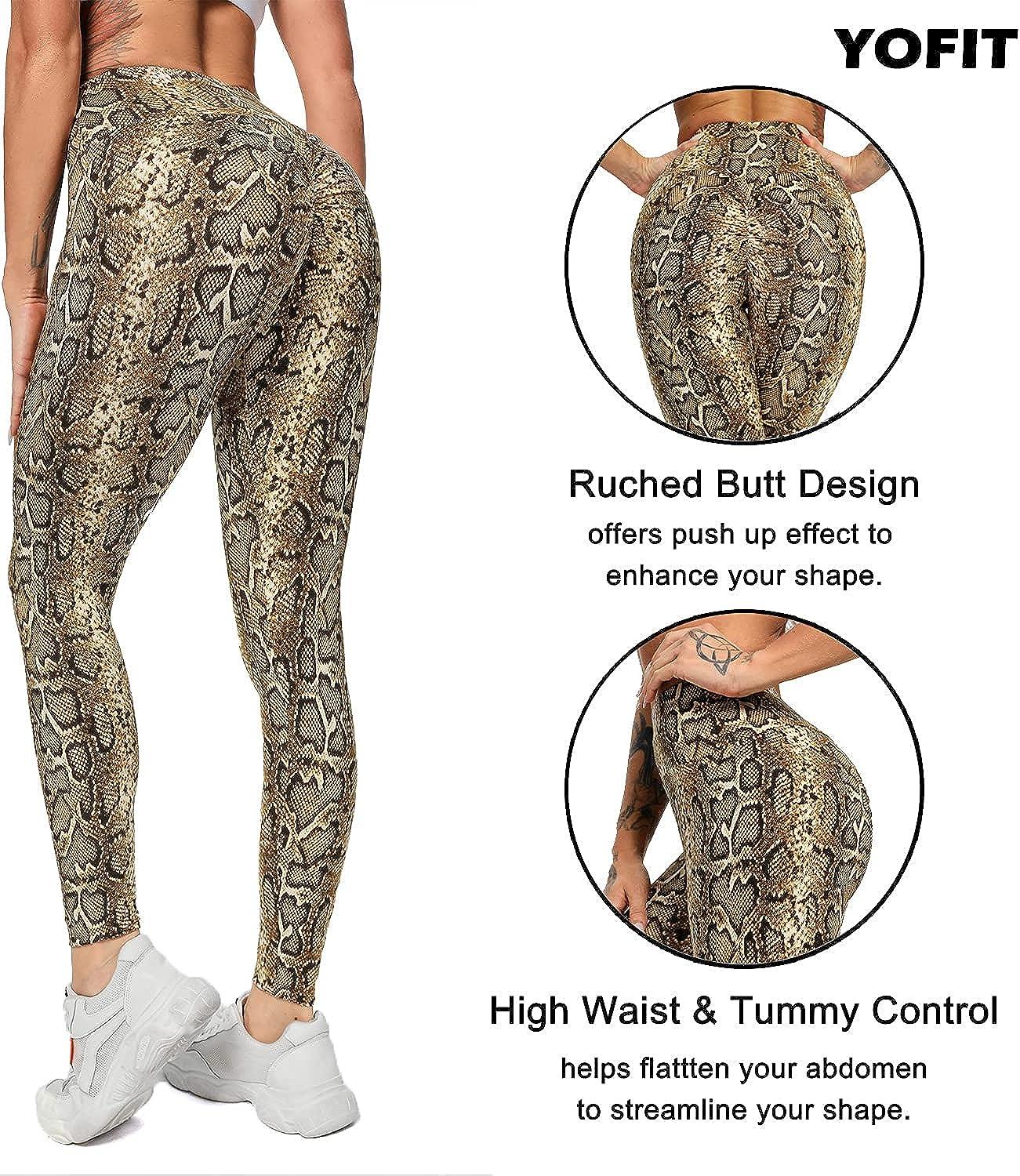YOFIT Women High Waist Leggings Butt Lift Workout Yoga Pants Gym Fitness Booty  Scrunch Tummy Control Running Tights #0 Animal Print - Scrunch Booty -  Brown Snake Medium
