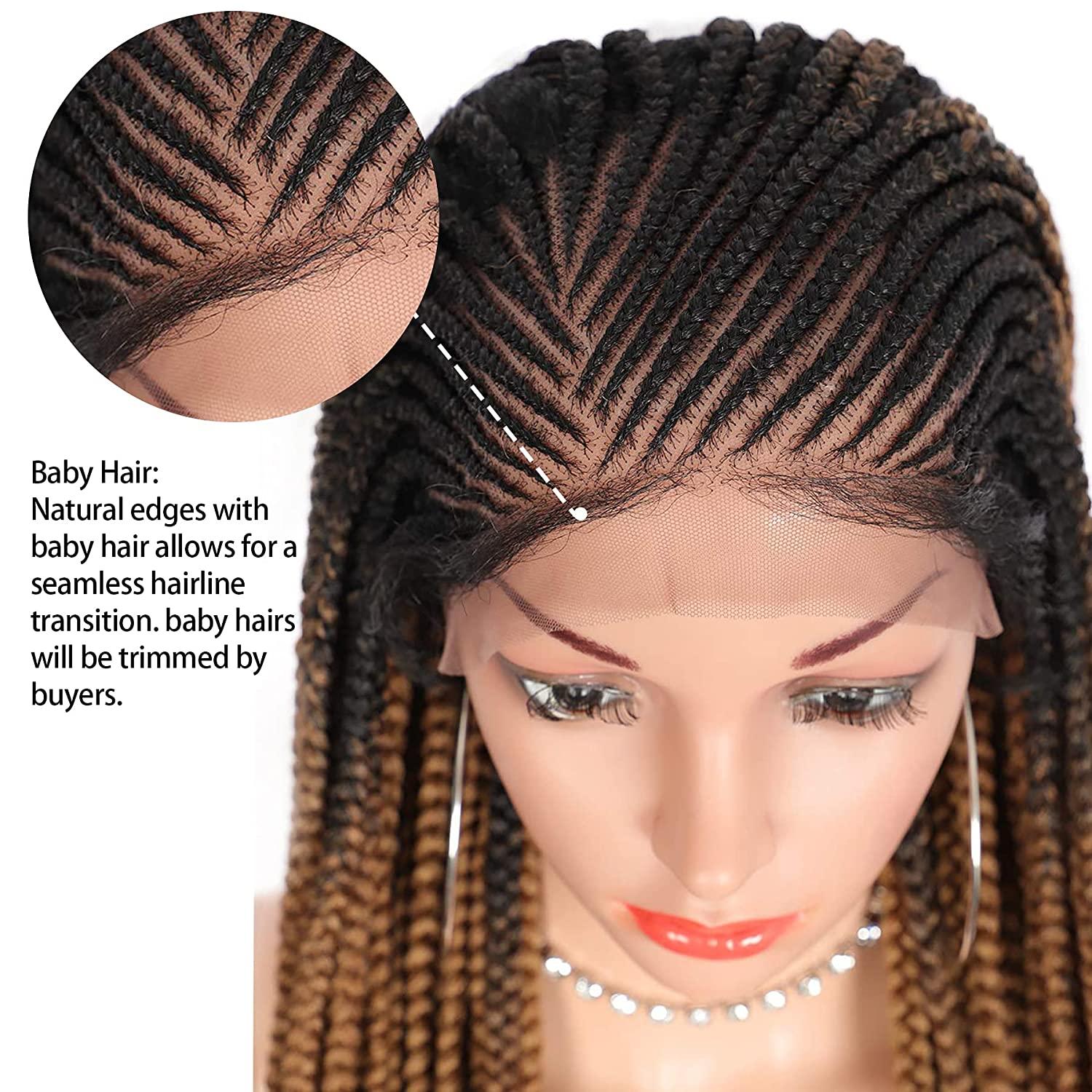 Brown Box Braided Wigs Synthetic Lace Front Wig for Black Women