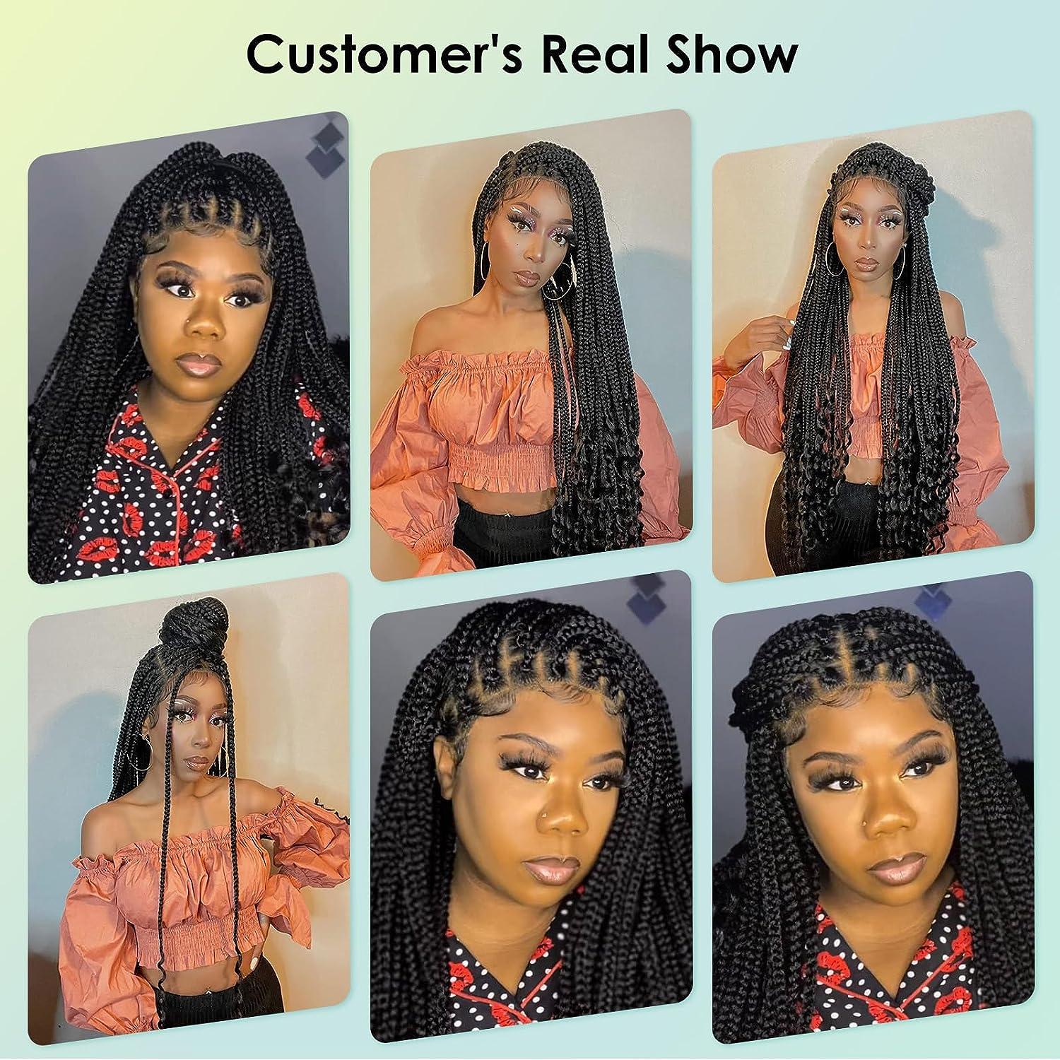 Fecihor 36 Full Double Lace Braided Wigs with Boho Curly Ends Knotless  Cornrow Box Braided Wig for Black Women Synthetic Lace Front Black Braids  Wigs with Baby Hair