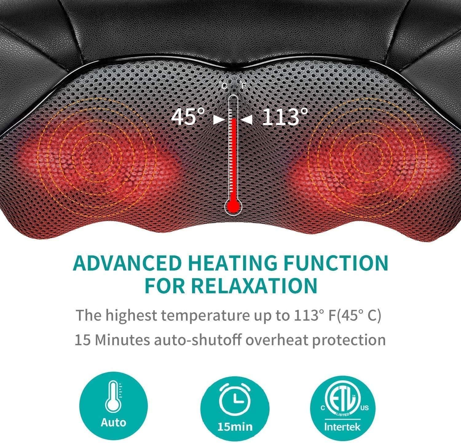 Shiatsu Neck and Back Massager with Soothing Heat, Nekteck Electric Deep  Tissue 3D Kneading Massage Pillow for Shoulder, Leg, Body Muscle Pain  Relief, Home, Office, and Car Use Black