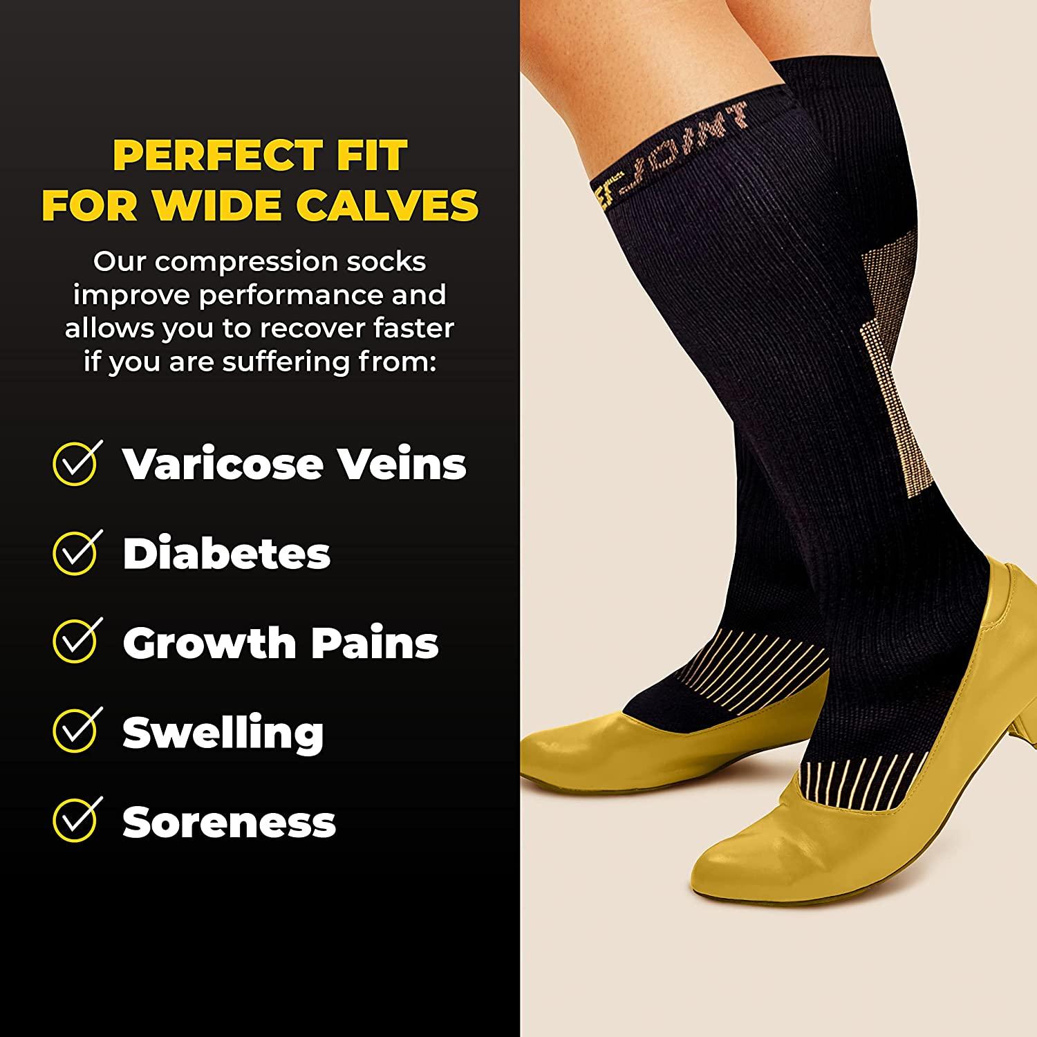  Wide Calf Copper Compression Socks For Women & Men -  Diabetic Sock, Improves Circulation, Reduces Swelling & Pain - For Nurses,  Running, & Everyday Use - Copper Infused Nylon By CopperJoint