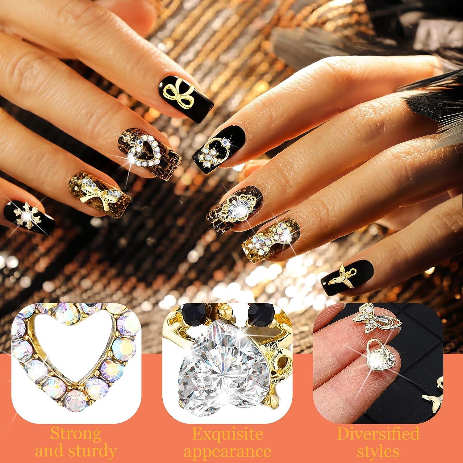 Alloy Love Heart Nail Art Rhinestone, 3D Metal Heart Crystal Nail Diamond  Decorations, Three-Dimensional Heart Nail Gems Jewelry Nail Art Designs for