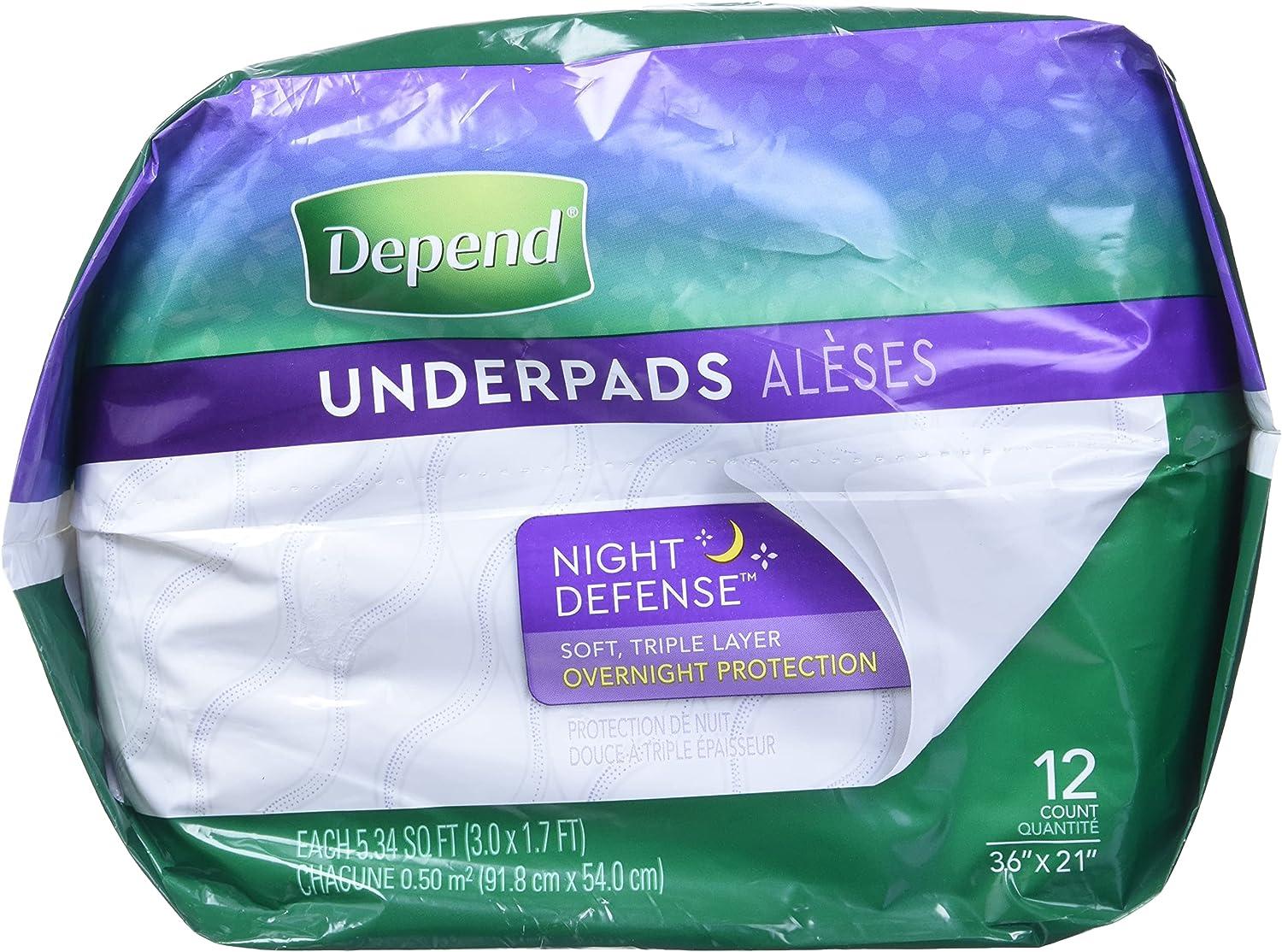 Depend Waterproof Bed Pads, Overnight Absorbency, 12Count, Disposable  Underpads, 12Count