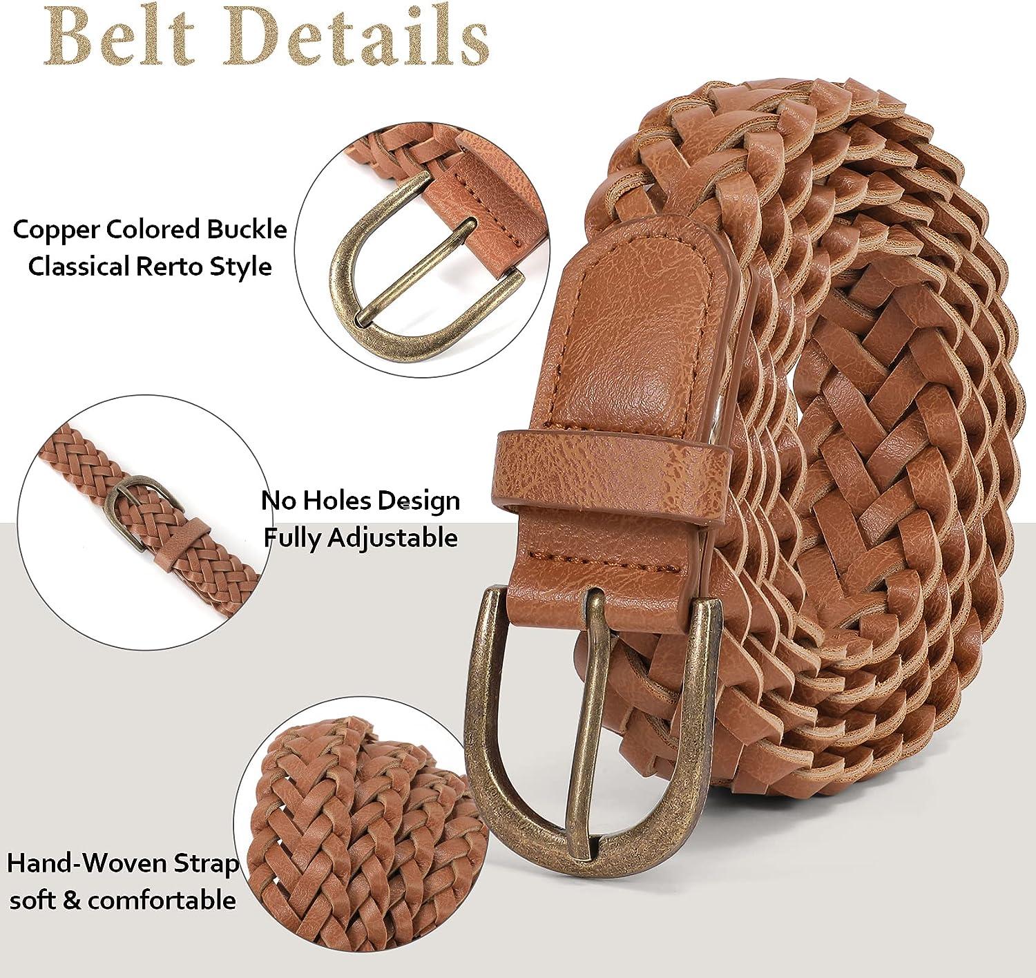 WHIPPY Men's Braided Leather Belt, Woven Casual Belt for Jeans