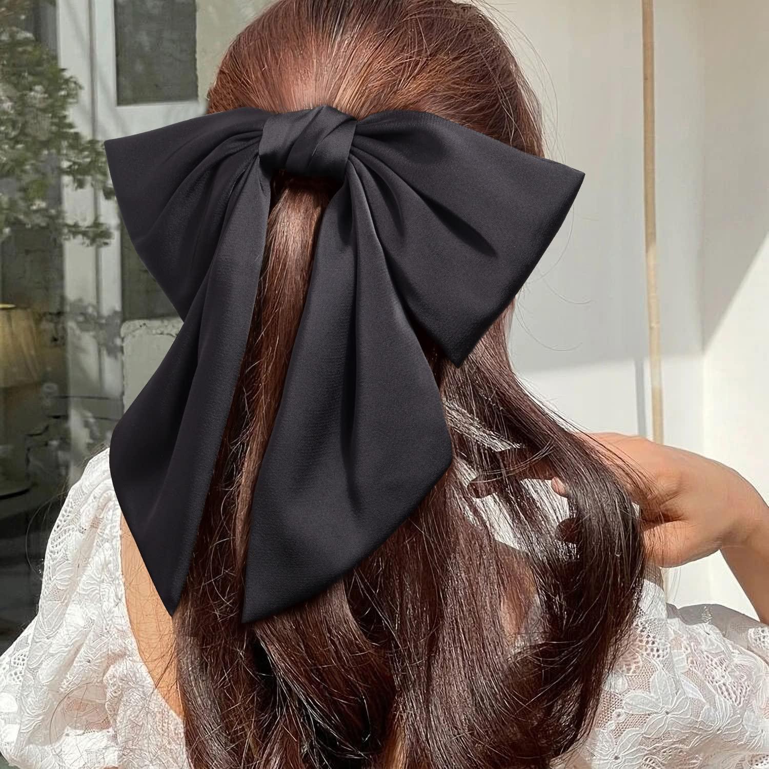 Black Big Satin Bow Large Hair Bow for Party Oversized Bow With