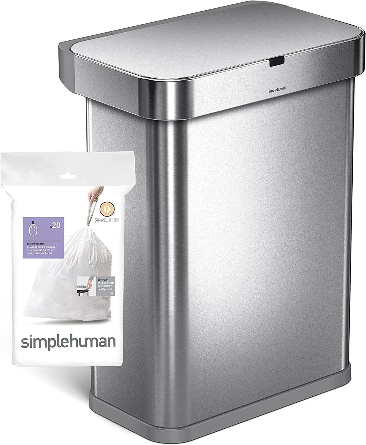 simplehuman Code Q Custom Fit Drawstring Trash Bags in Dispenser Packs, 100  Count, 50-65 Liter / 13-17 Gallon, White