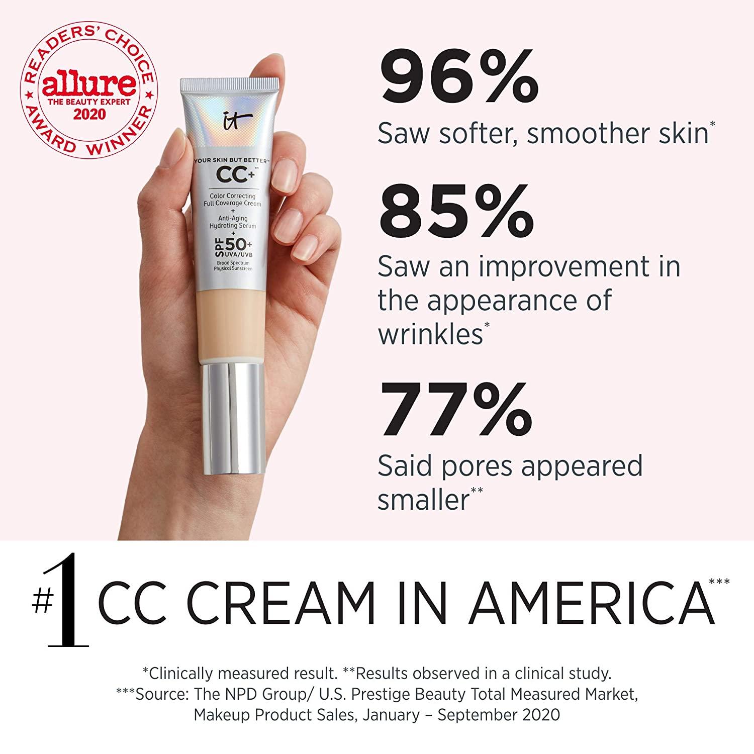 IT Cosmetics Your Skin But Better CC+ Cream, Neutral Medium (N) - Color  Correcting Cream, Full-Coverage Foundation, Hydrating Serum & SPF 50+  Sunscreen - Natural Finish - 1.08 fl oz