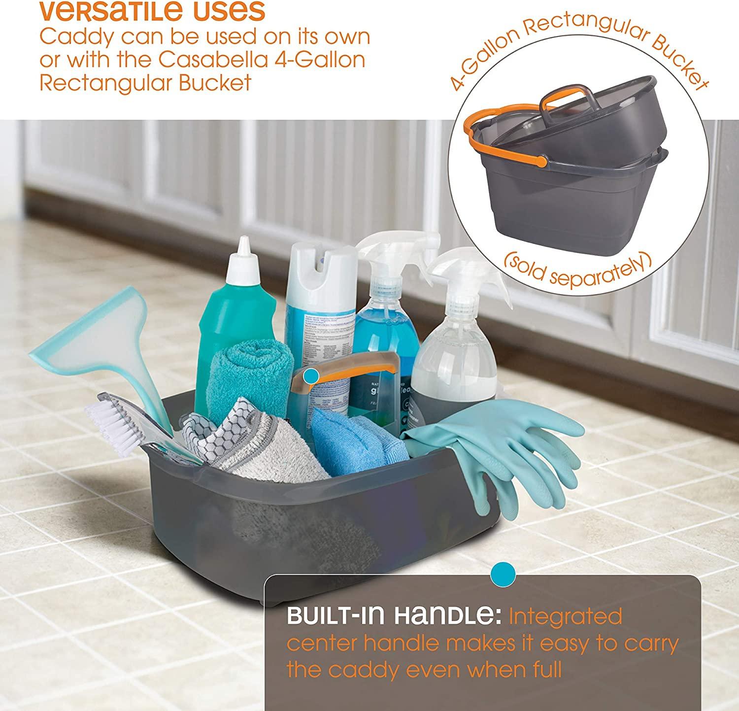 Casabella Plastic Multipurpose Cleaning Storage Caddy with Handle, 1.85  Gallon, Gray and Orange