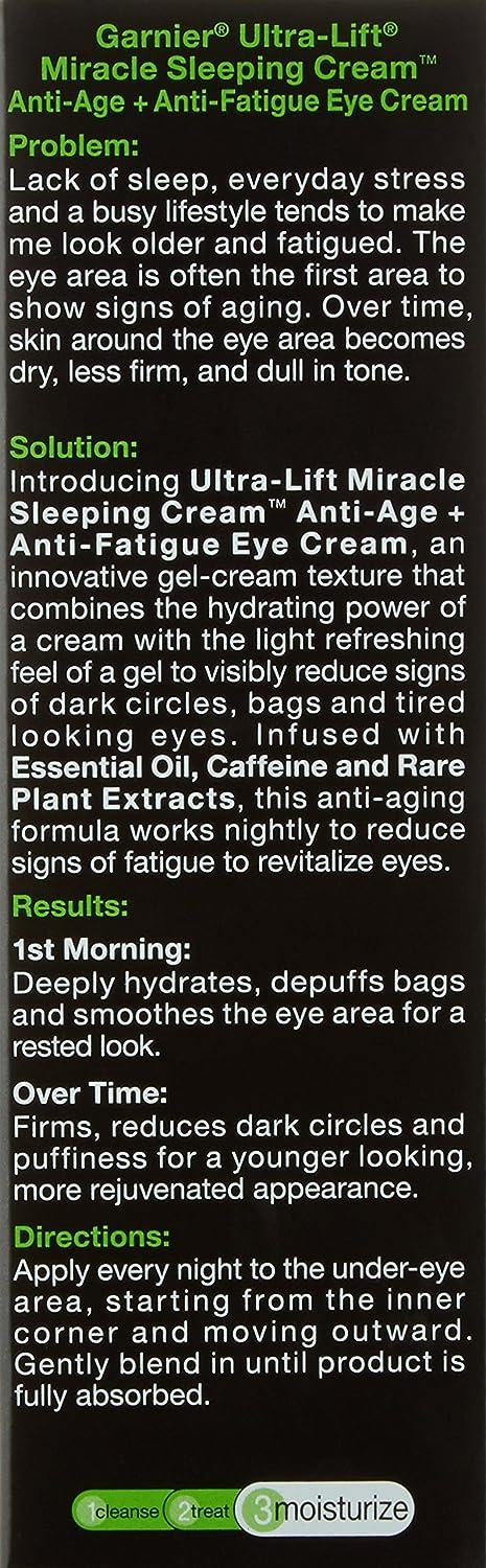 Garnier Ultra-Lift Miracle Sleeping Cream Anti-Age + Anti-Fatigue Eye Cream  0.50 oz
