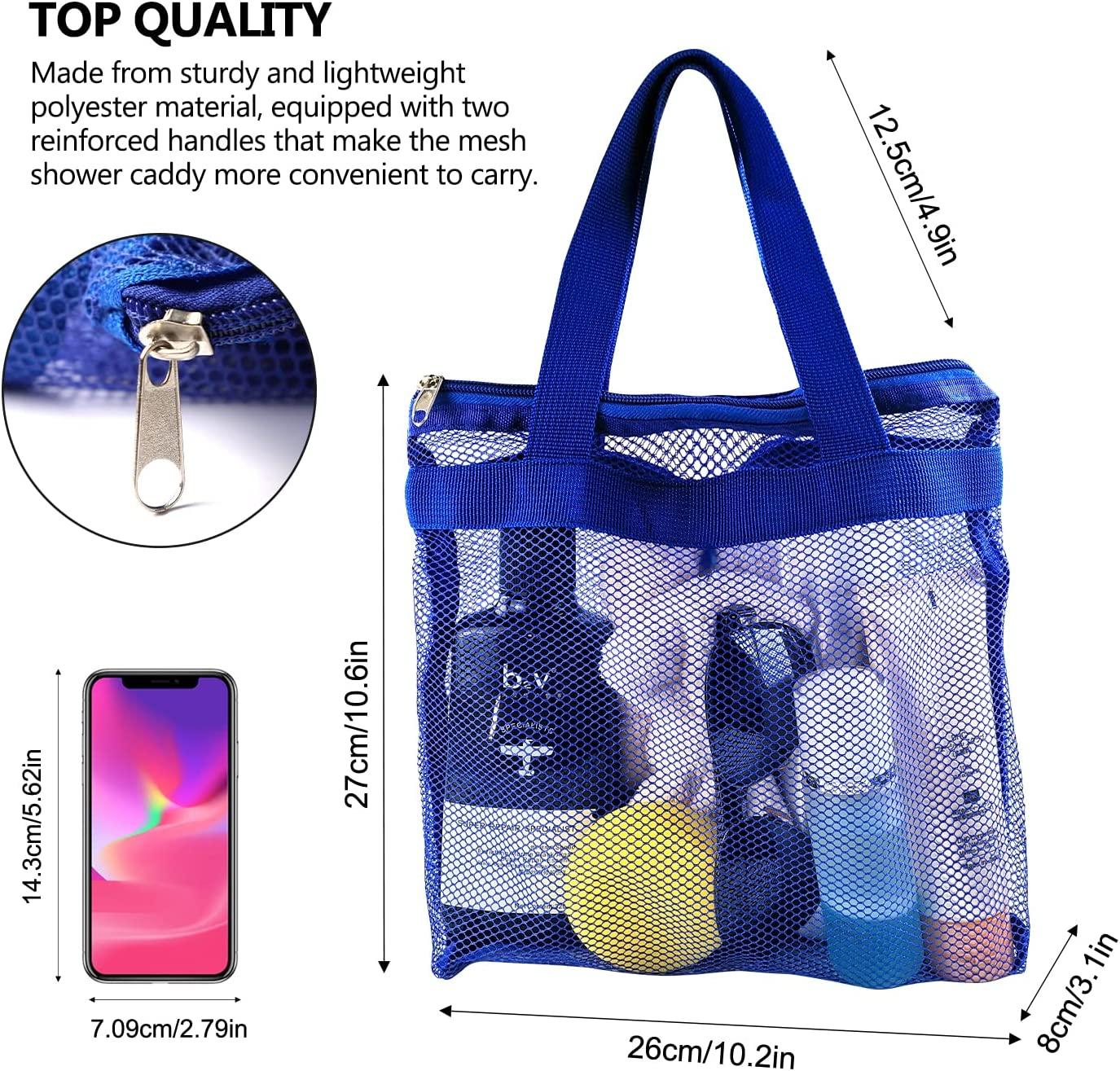 1 Pcs Portable Shower Mesh Caddy Bag Quick Dry Hanging Toiletry and Bath  Organizer for Travel and Swimming with Zipper (Dark Blue)