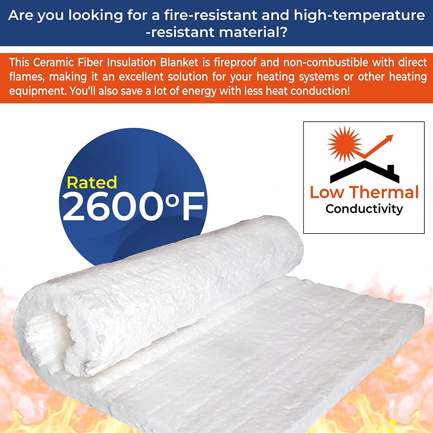Simond Store Ceramic Fiber Blanket, 8lb 2600f, 1 x 12 x 24, High Temperature Insulation for Forge Furnace Wood Stove Fireplace Kiln Pizza Oven