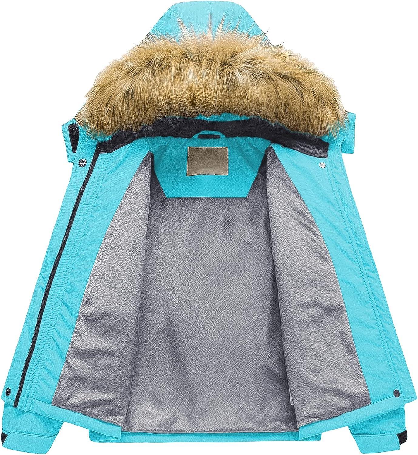Pursky Men's Waterproof Ski Jacket Winter Snow Coats Fur Hooded Raincoats  Parka