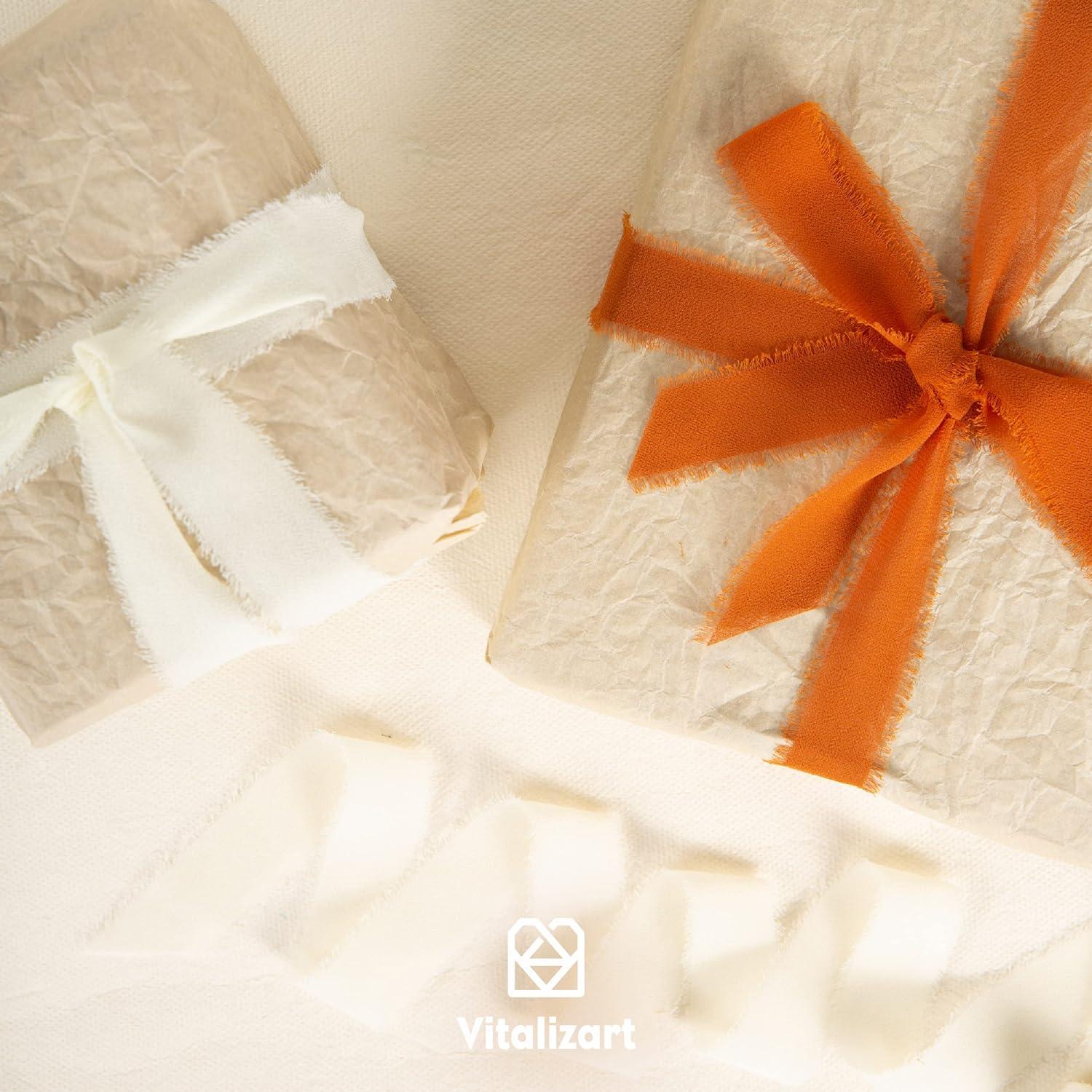 Vitalizart Ivory White Chiffon Silk Ribbon 1 x 21Yd Fringe Fabric  Eco-Friendly Package (3 Rolls *7Yd) for Wedding Invitations, Bridal  Bouquets