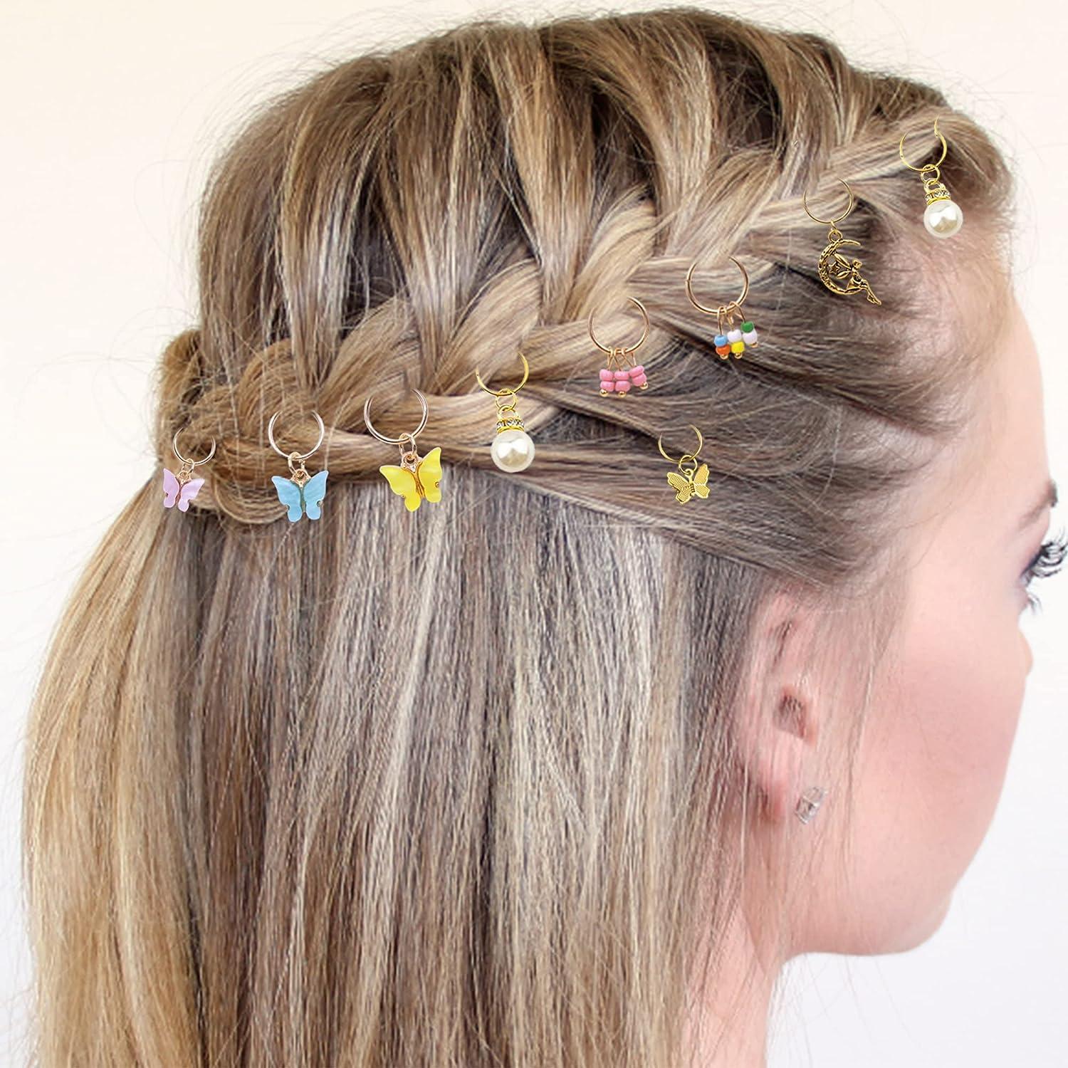 NAISKA 20Pcs Gold Butterfly Hair Braid Dreadlock Star Pearl Braid