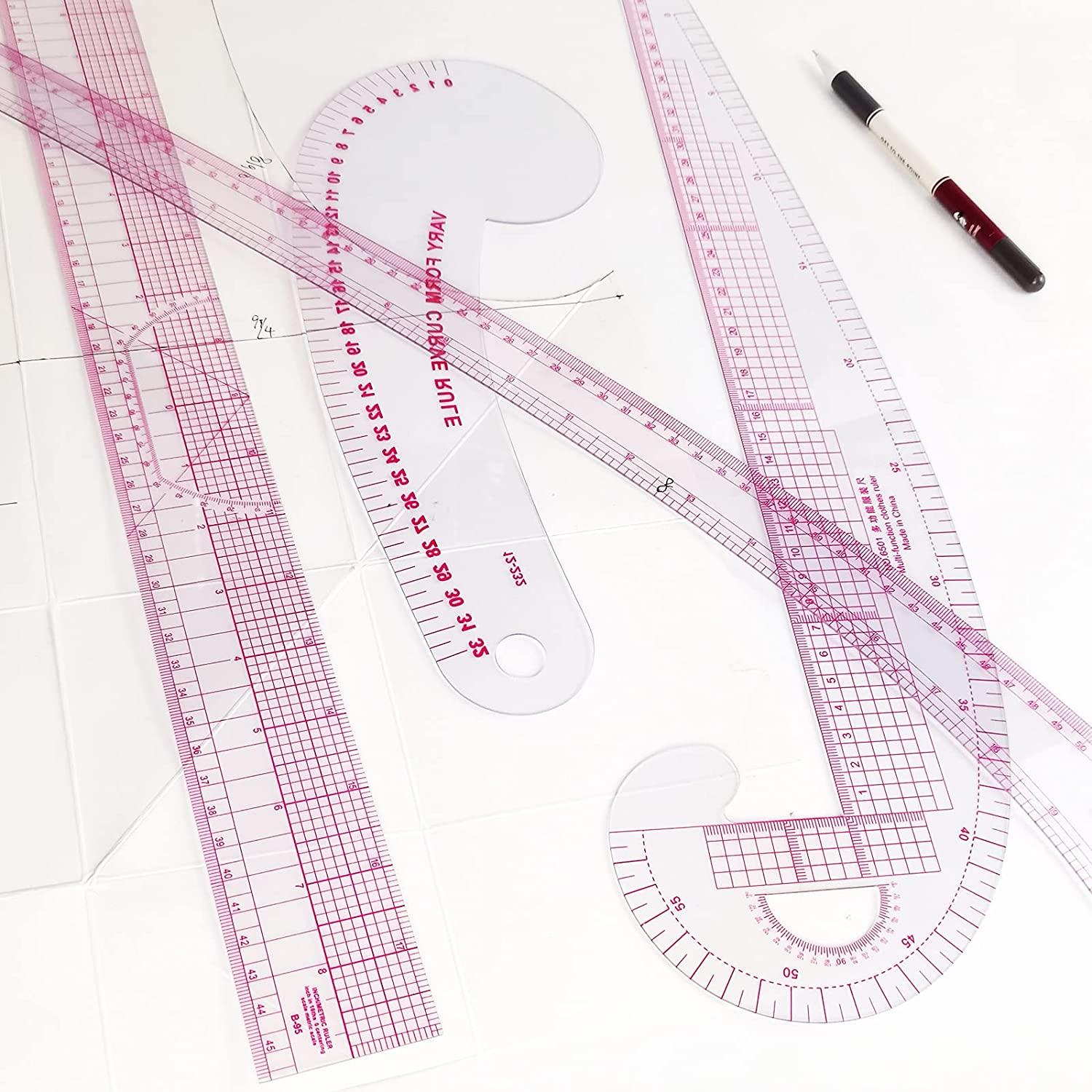 2pcs Styling Sewing Curve Ruler, 23.5x3.7cm Clear Sewing Pattern Making Ruler | Harfington