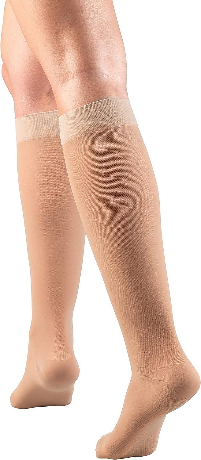 Truform Sheer Compression Stockings, 15-20 mmHg, Women's Knee High Length,  Diamond Pattern, Nude,Medium (1 Pair) Nude Diamond Pattern Medium (1 Pair)  Diamond Pattern