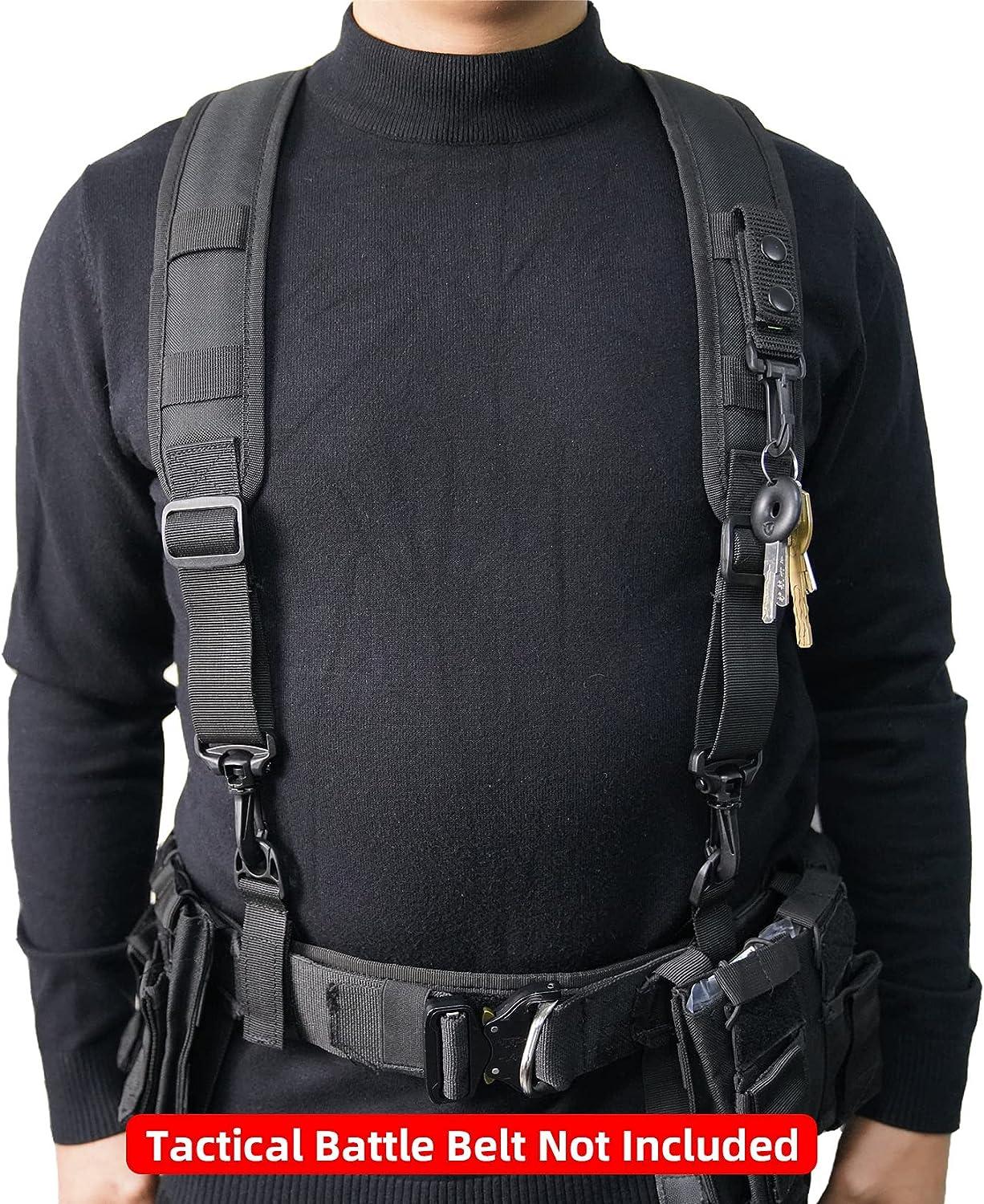 Tactical Suspenders Adjustable Duty Belt Harness Suspenders Black