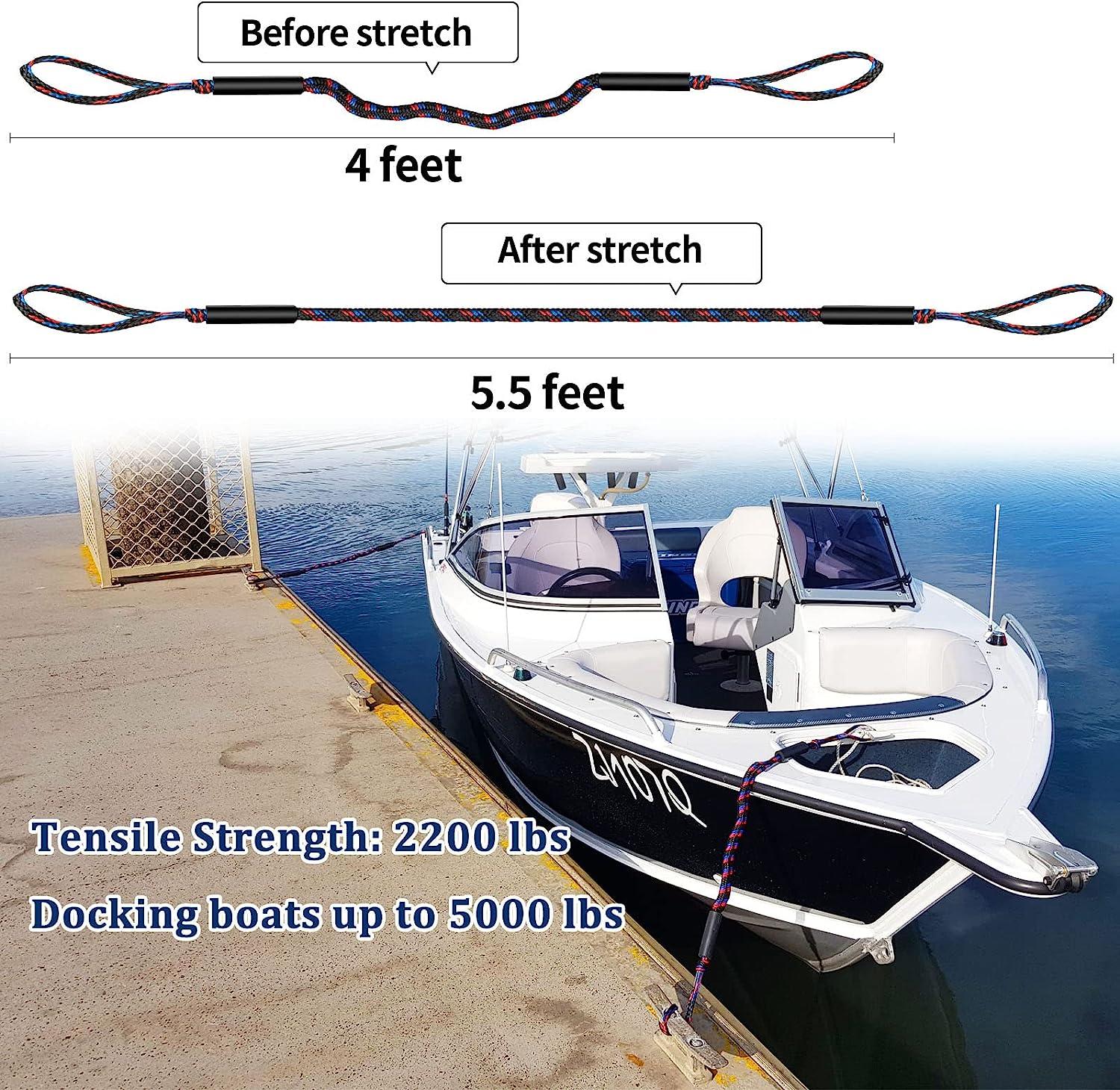 Botepon Boat Bungee Dock Lines, Boating Gifts for Men, Boat Accessories,  Pontoon Accessories, Mooring Lines for Bass Boat, 4 Feet 4 feet stretches  to 5 1/2 feet