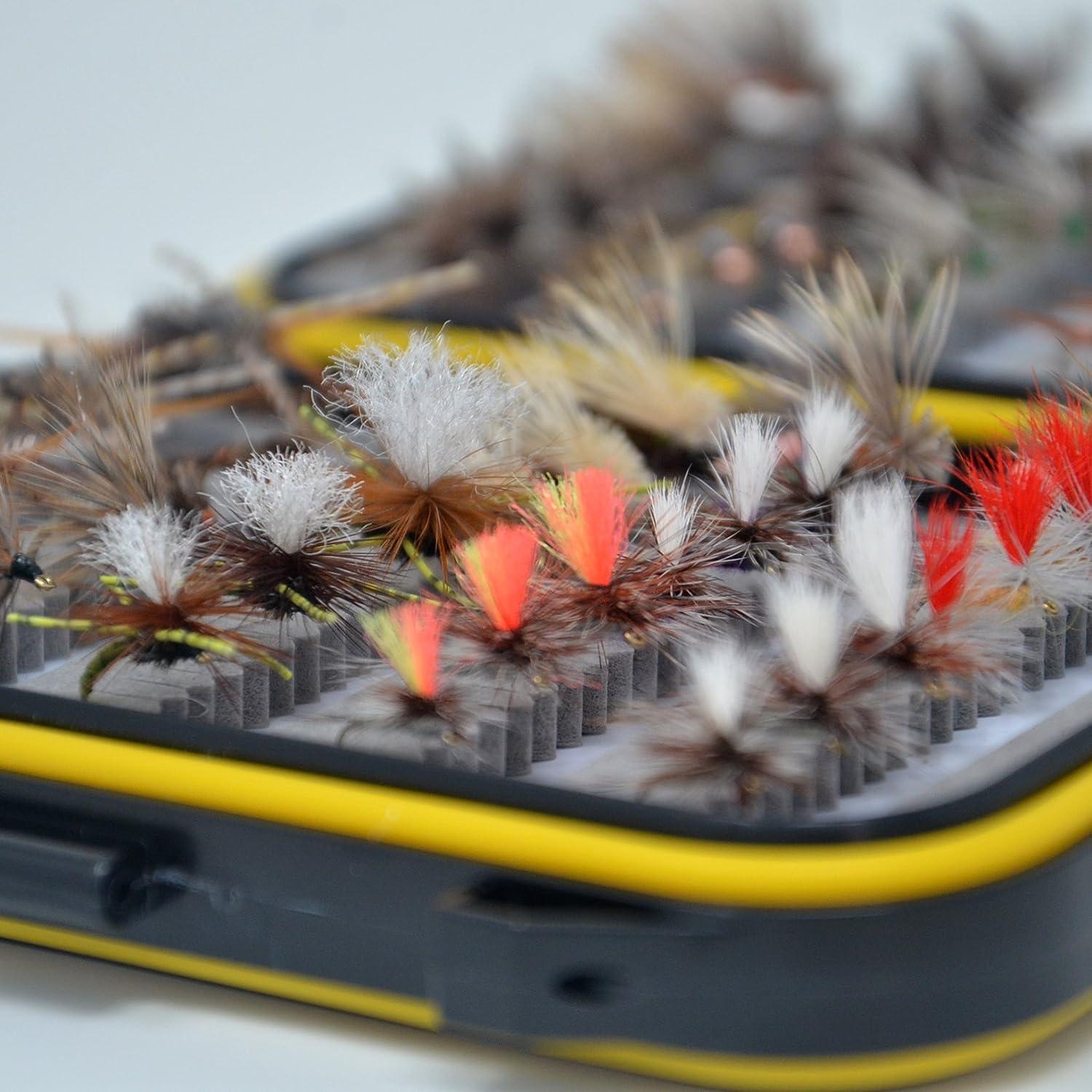 Outdoor Planet Assorted Trout Fly Fishing Lure Pack of 10/12/ 15/28/ 35/48 /66  Pieces Fly Lure + Double Side Waterproof Pocketed Fly Box Middle Fly Box +  66Pieces Top-Rated Flies