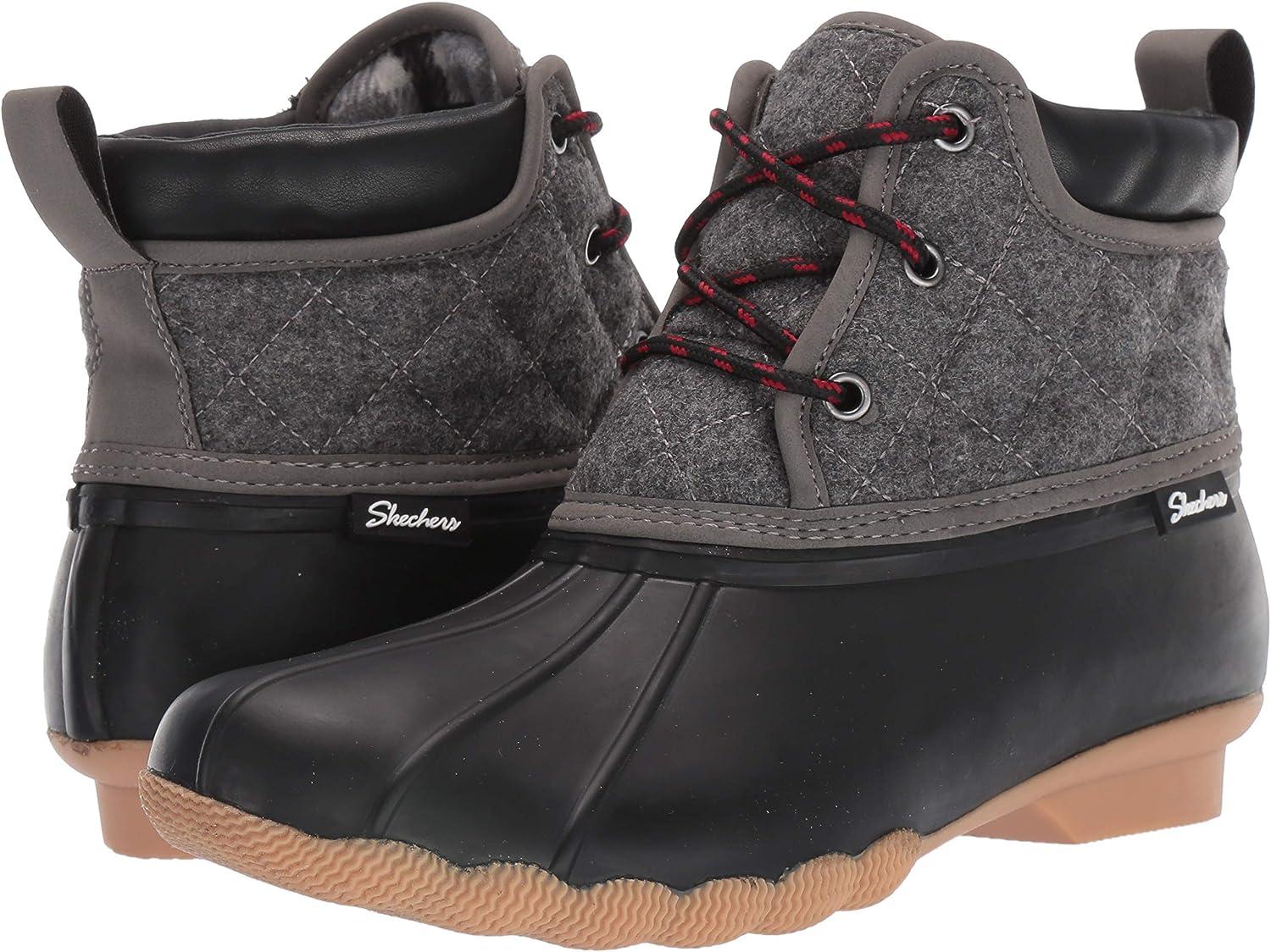 Skechers Women's Pond-Lil Puddles-Mid Quilted Lace Up Duck Boot with  Waterproof Outsole Rain 8 Black/Charcoal