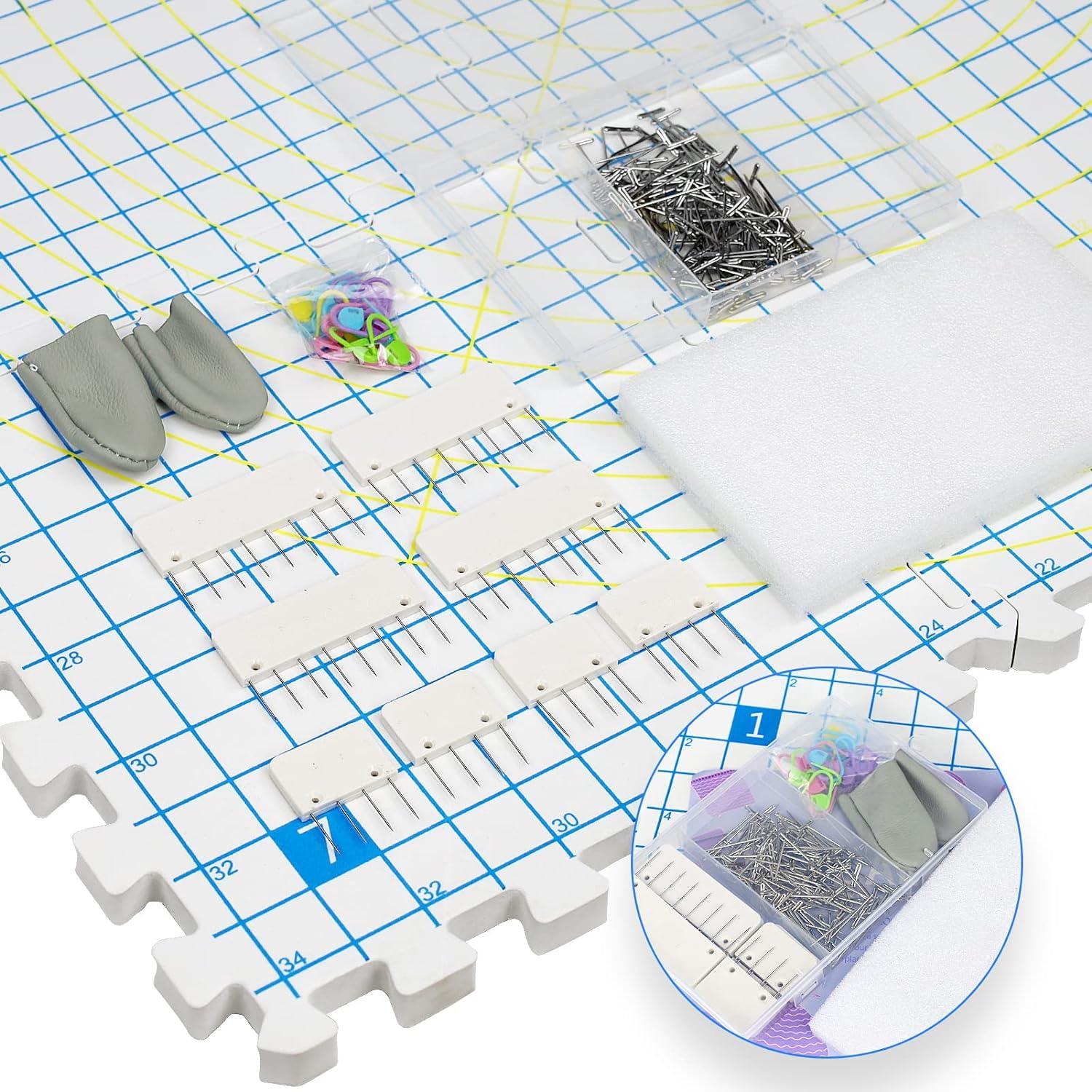 LAMXD Blocking Mats for Knitting - Extra Thick Blocking Boards with Grids  with 8PCS Knitting blockers 100 T-pins and 20 Stitch Marker for Needlework  or Crochet - Pack of 9 Knittingmats KIT2