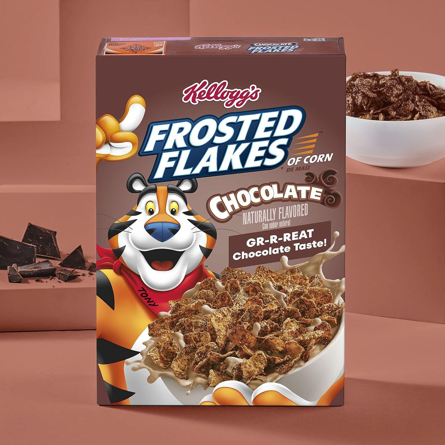 Kellogg's Frosted Flakes Cold Breakfast Cereal, 8 Vitamins And Minerals,  Kids Snacks, Chocolate, 13.7oz Box (1 Box)