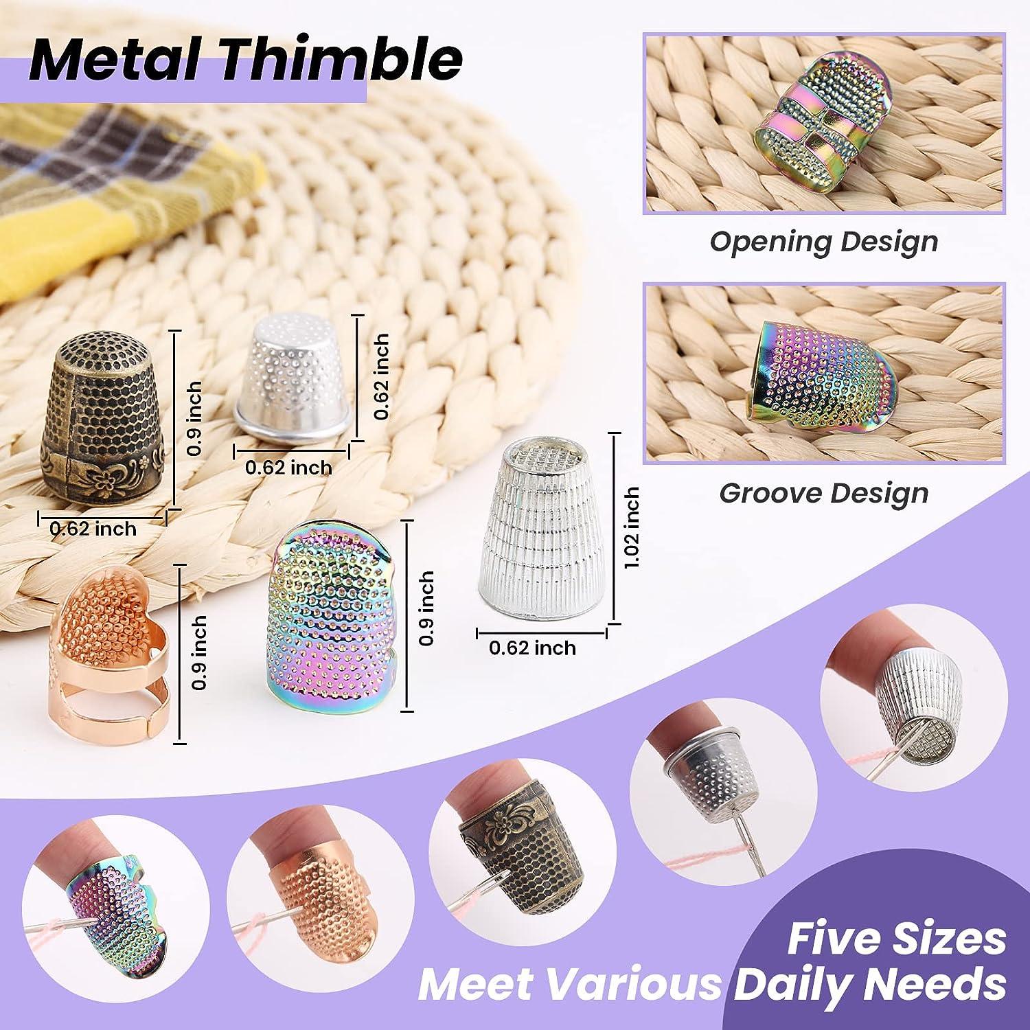 8 Pcs Sewing Thimble with Storage Box, Finger Protector, Finger Tips,  Leather Thimble, Adjustable Metal Sewing, Thimble Rings, Rubber Thimble,  Finger