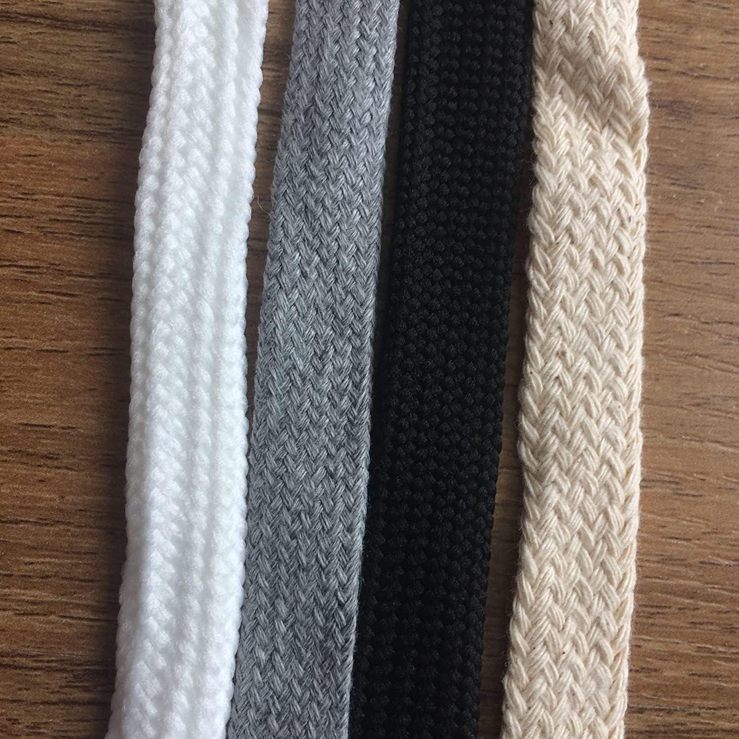 Flat Cotton Drawstring Cord Trim 3/8 Inch 10mm or 1/2 Inch 13mm Natural  Beige White or Black 100% Cotton Hoodie Sweatshirt String 