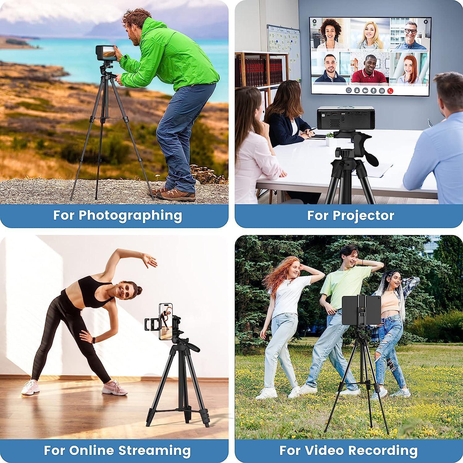 MoKo Camera Tripod for iPad, 60 Tripod for iPhone with Travel Bag, iPad  Tripod Stand with Universal ipad Holder and Wireless Remote, Phone Tripod  for Camera, Cell Phone, Webcam, Projector Black