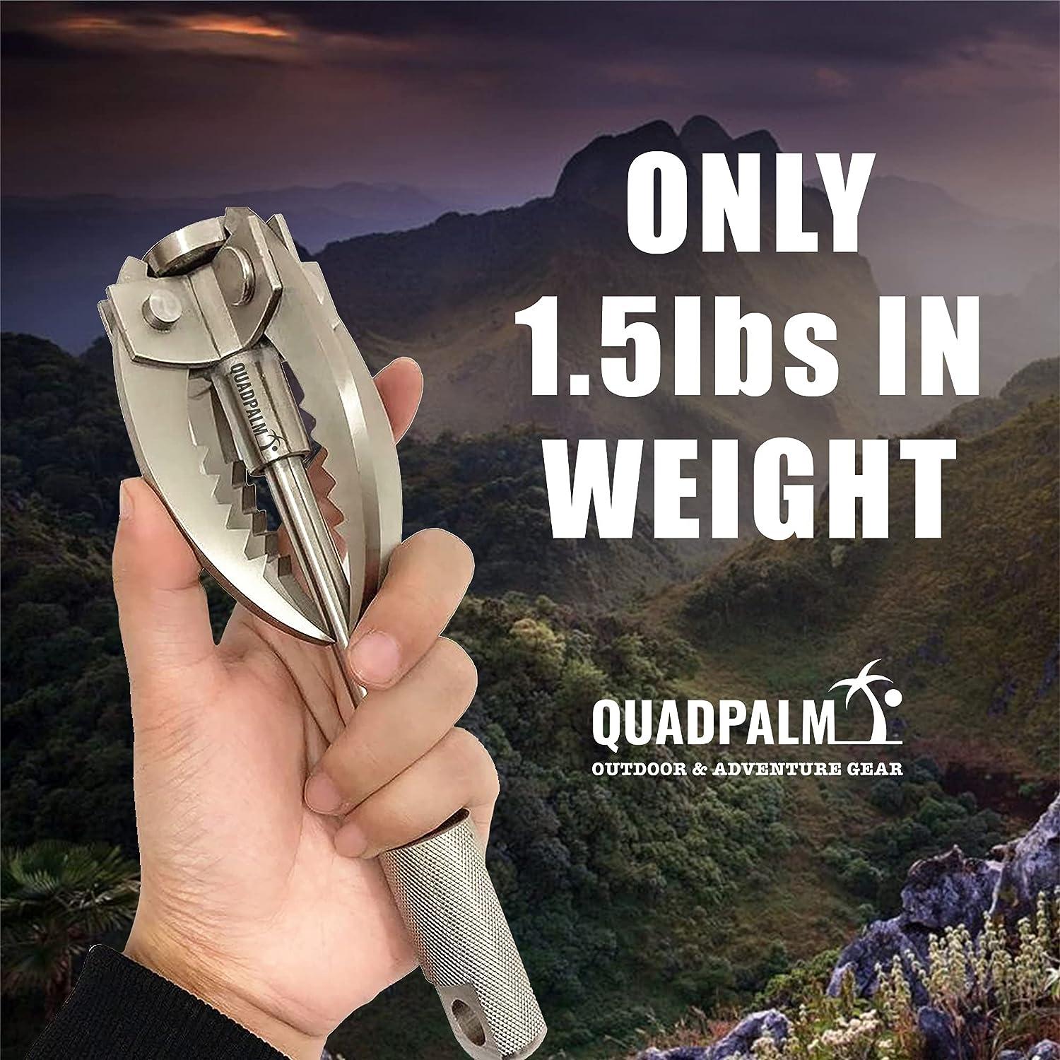 QUADPALM - Stainless Steel Survival Grappling Hook/4 Folding  Claws/Multifunctional Hook for Outdoor Camping Hiking Tree Rock Mountain