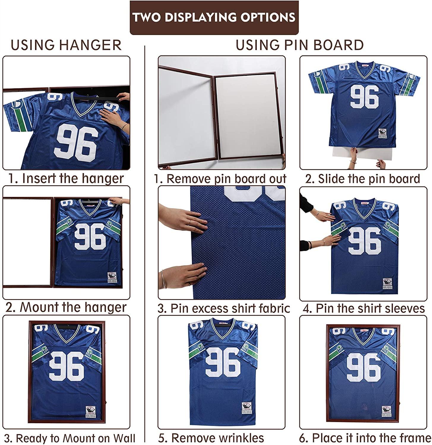 DisplayGifts Jersey Display Frame Case Lockable, Large Sport Jersey Shadow  Box with 98% UV Protection Acrylic and Hanger for Baseball Basketball  Football Soccer Hockey Sport Shirt and Uniform (Black Finish)