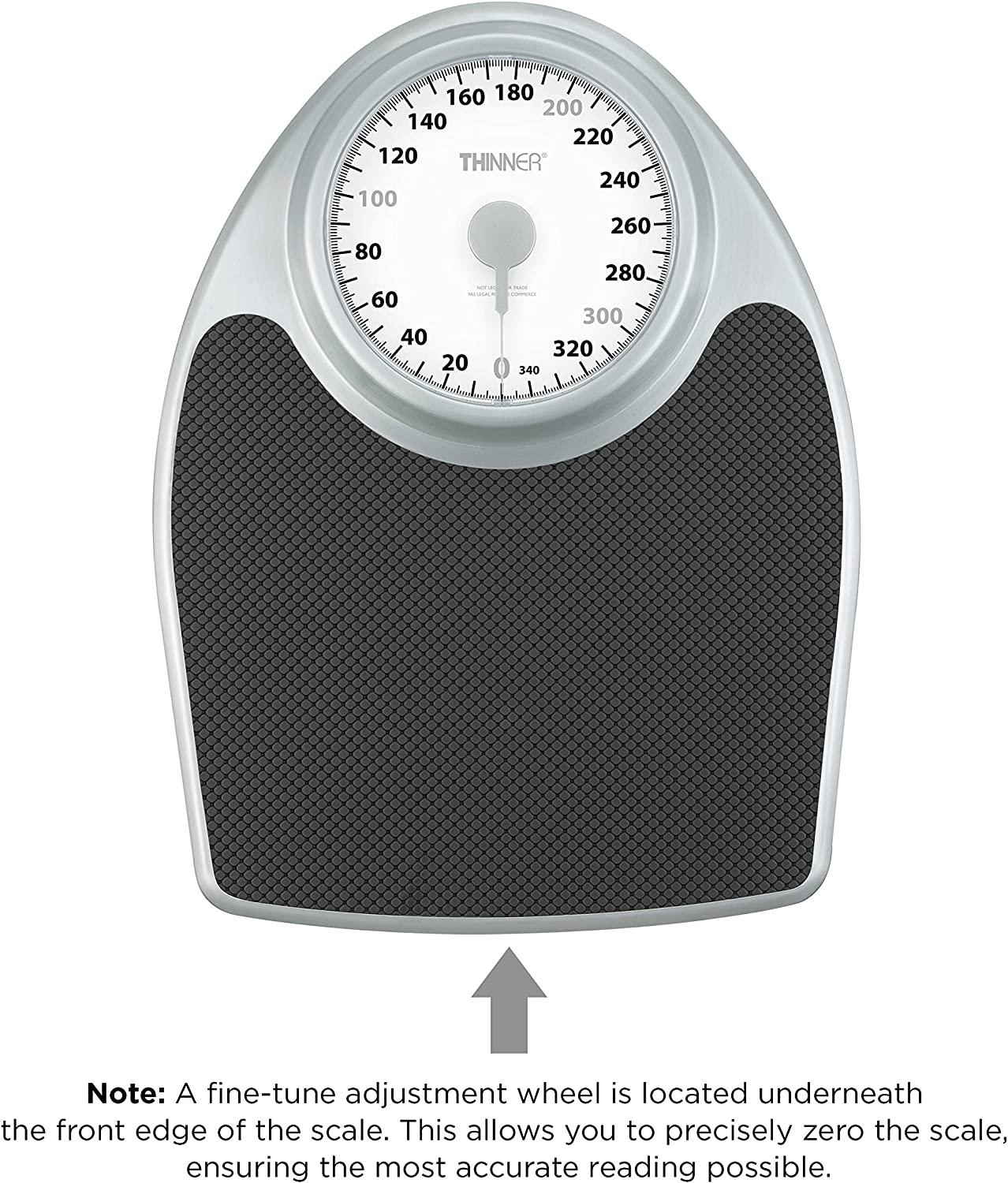 Thinner Extra-Large Dial Analog Precision Bathroom Scale, Analog Bath Scale,  Measures Weight Up to 330 Lbs. All Silver