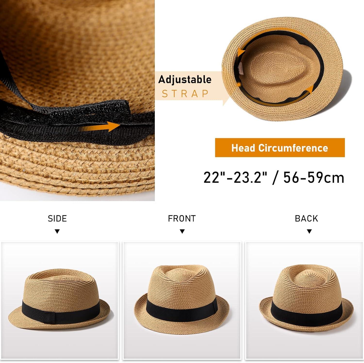 Womens Short Brim Straw Sun Hat Fedora Trilby Hat Panama Men Roll Up Packable  Beach Hats One Size Khaki