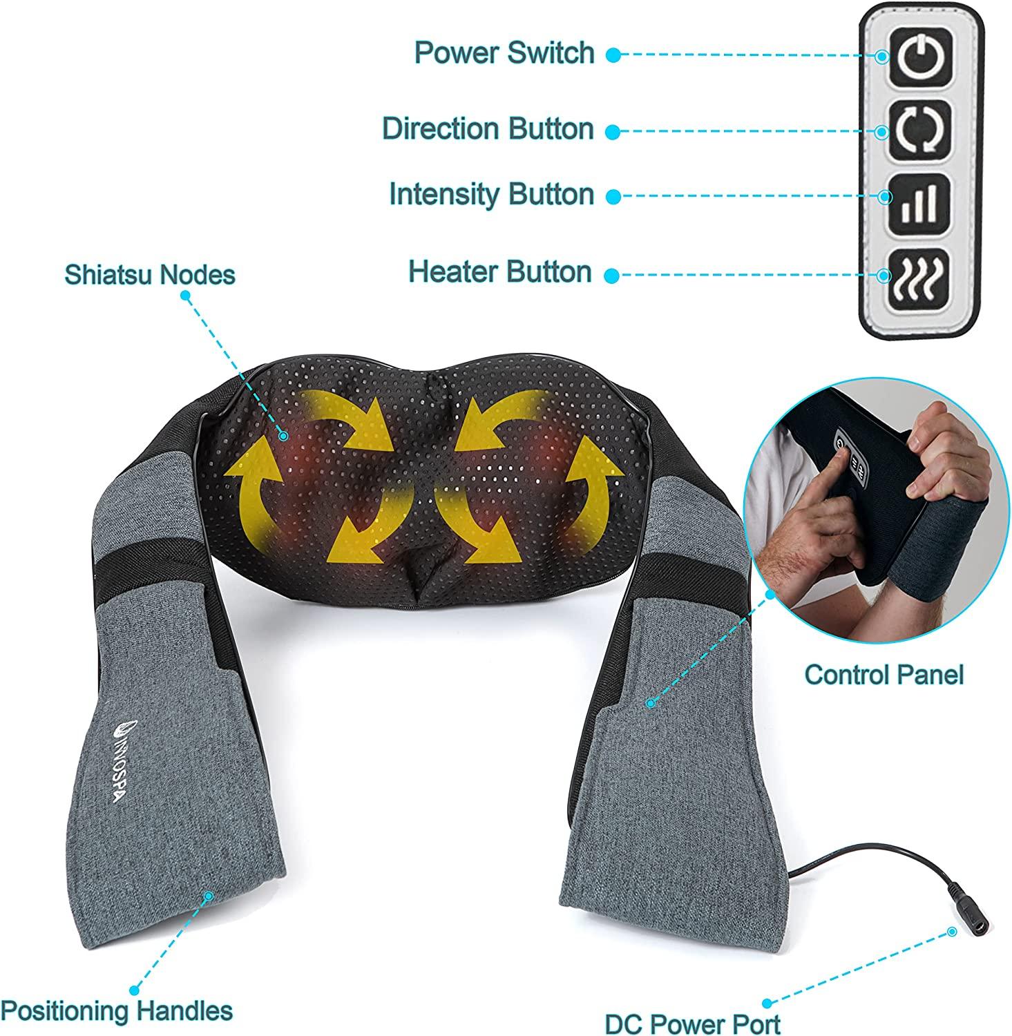 Shoulder, Back, Neck Massager with Heat - Deep Tissue Kneading InvoSpa With  Bag