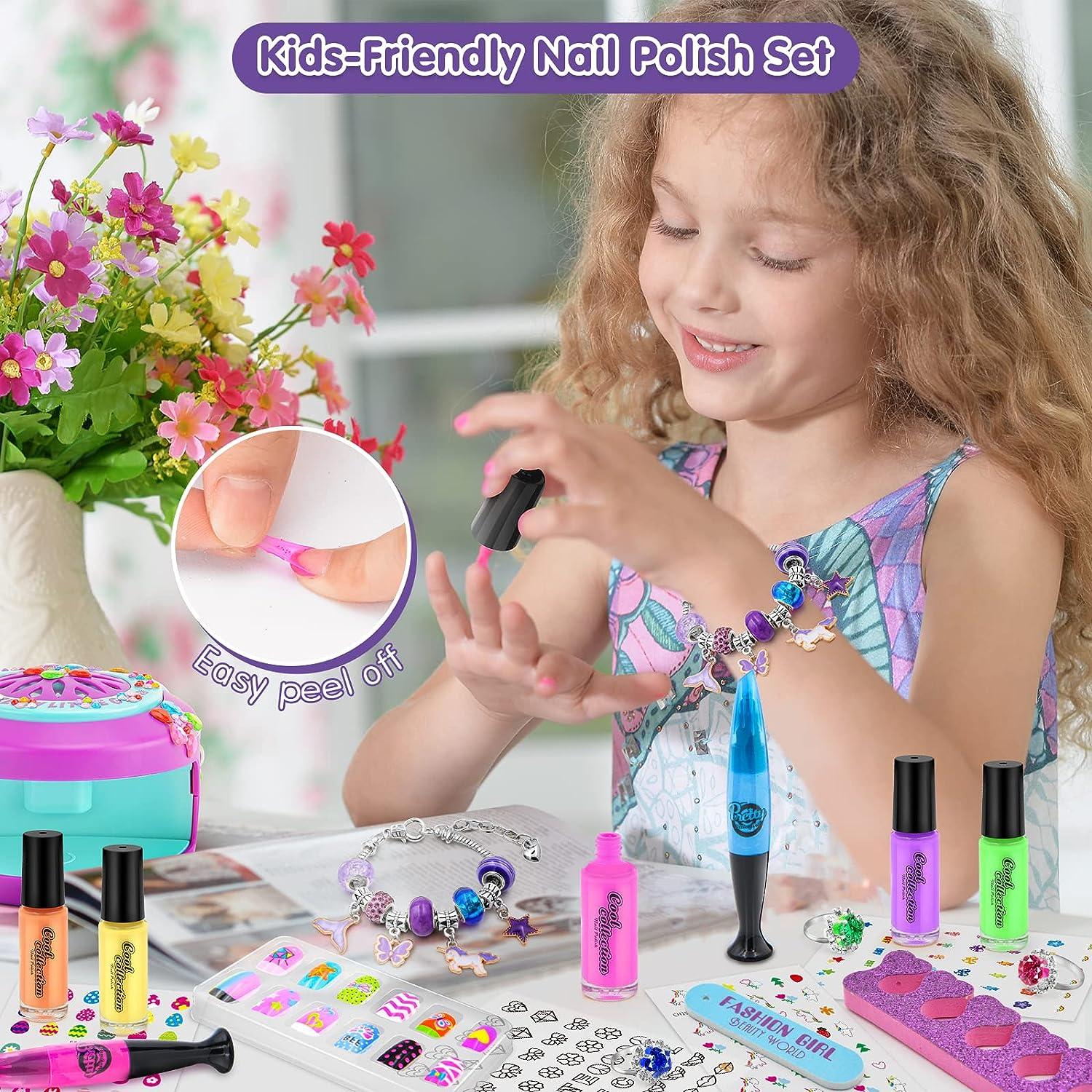 BATTOP Kids Nail Polish Kit for Girls Ages 7-12 Years Old - Nail Art Studio  Set - Cool Girly Gifts with Nail Polish Pen Dryer Sticker Charm Bracelet  Making Kit & Ring