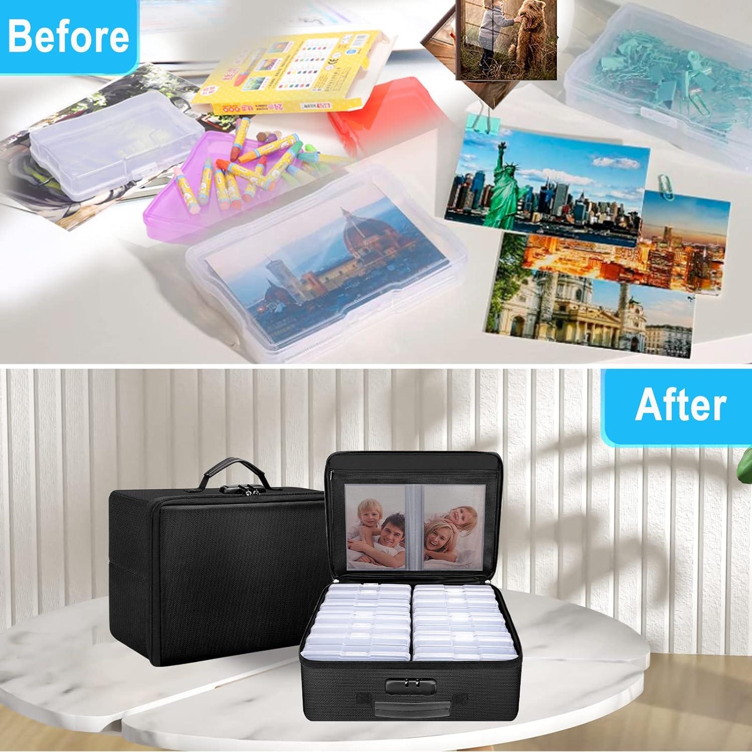 ENGPOW Fireproof Photo Storage Box with 16 Inner 4 x 6 Photo Case(Clear),  Box Organizer with Lock,Collapsible Portable Storage Containers with Handle  for Picture,Valuables : : Home