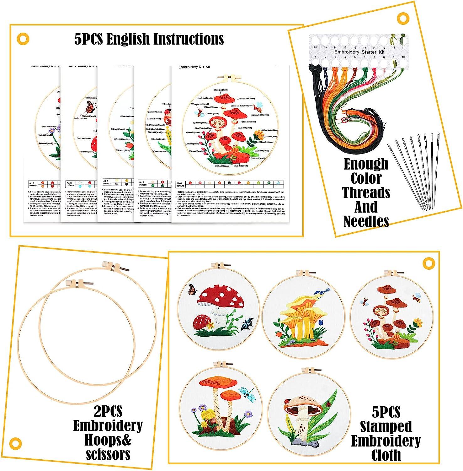 Embroidery Kits with Patterns and Instructions,DIY Beginner Cross Stitch  Kits for Adults, Embroidery Clothes with Animal Plant Pattern, Color  Threads and Tools 