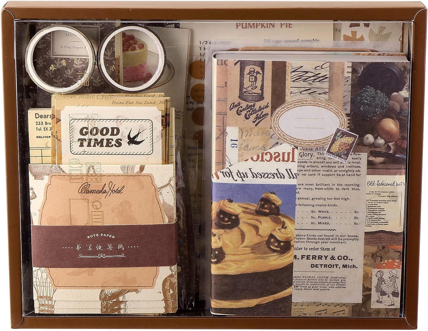 155pcs Materials Journaling Gift Set Brown A6 Notebook Vintage