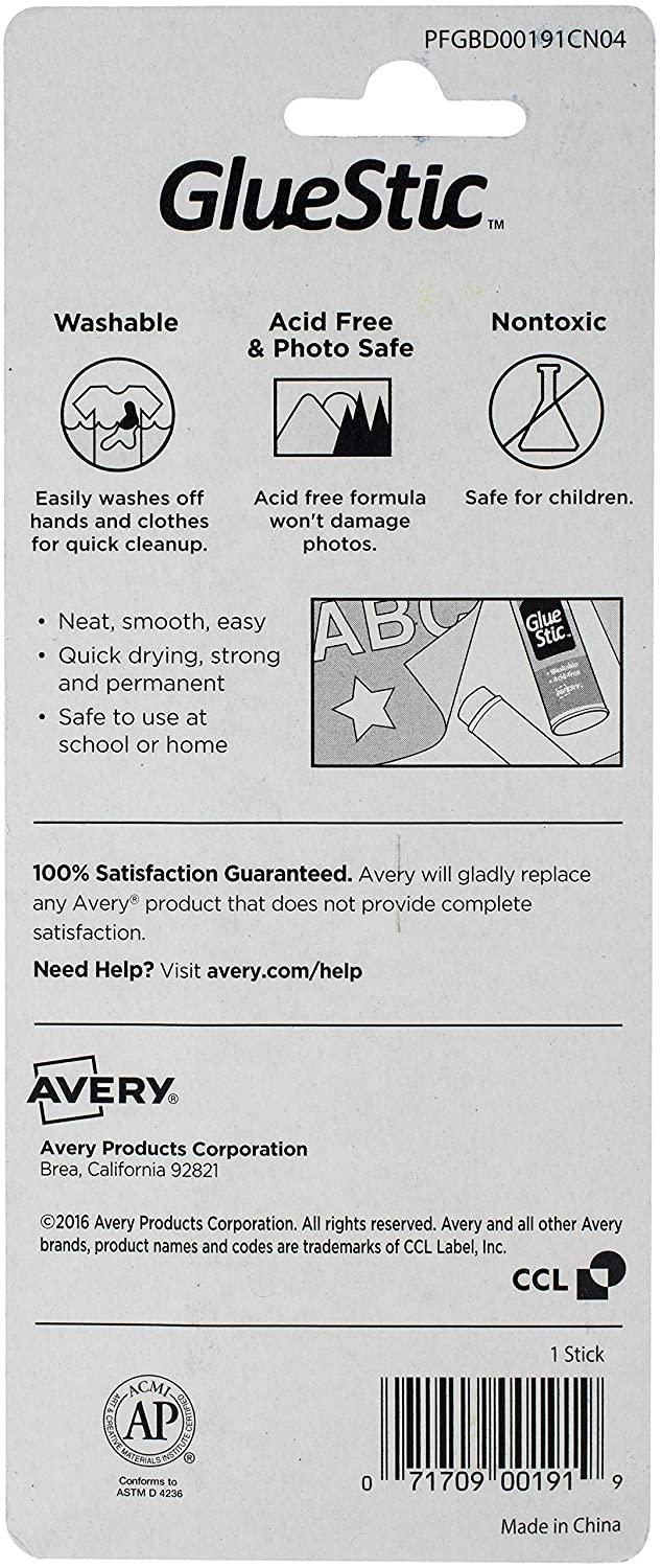 Avery Glue Stick White, 1.27 oz., Washable, Nontoxic, Permanent Glue, 1  Glue Stic (00191)