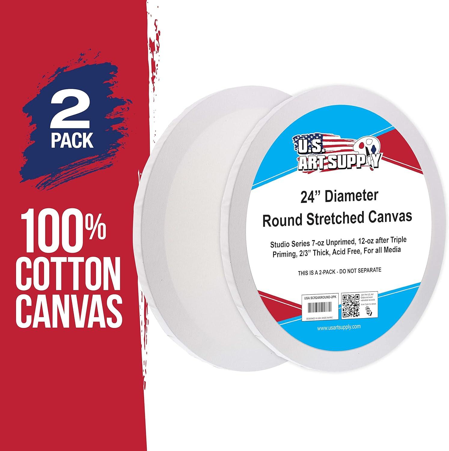 U.S. Art Supply 24 Inch Diameter Round 12 Ounce Primed Gesso Professional  Quality Acid-Free Stretched Canvas (Pack of 2) 24-inch